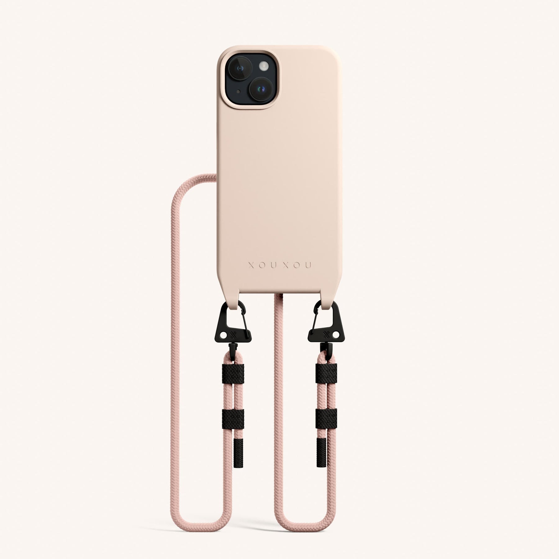 Phone Necklace with Carabiner Rope in Powder Pink