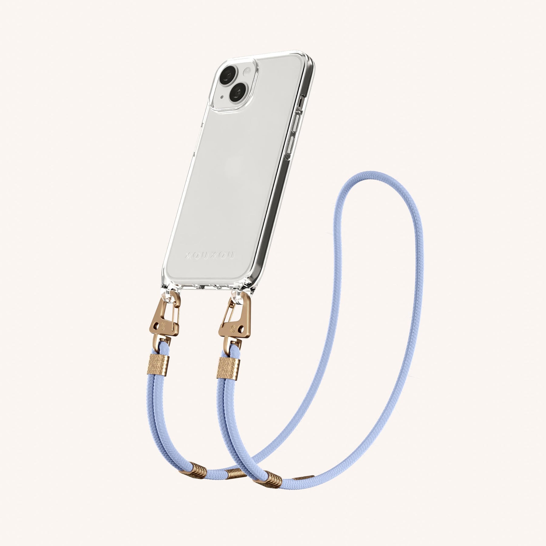 Handykette mit Karabinerband in Transparent + Baby Blau