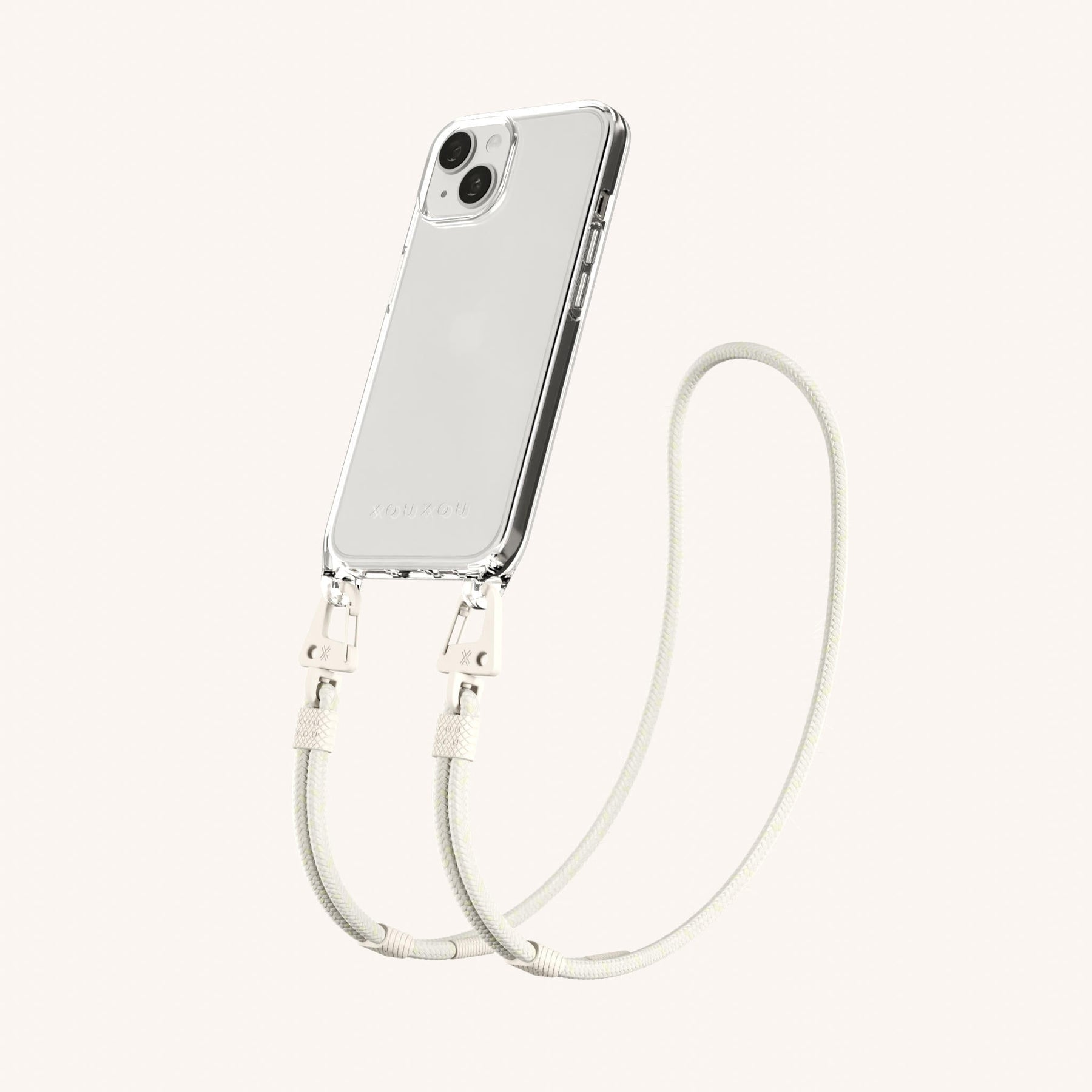 Handykette mit Karabinerband in Transparent + Kreideweiss