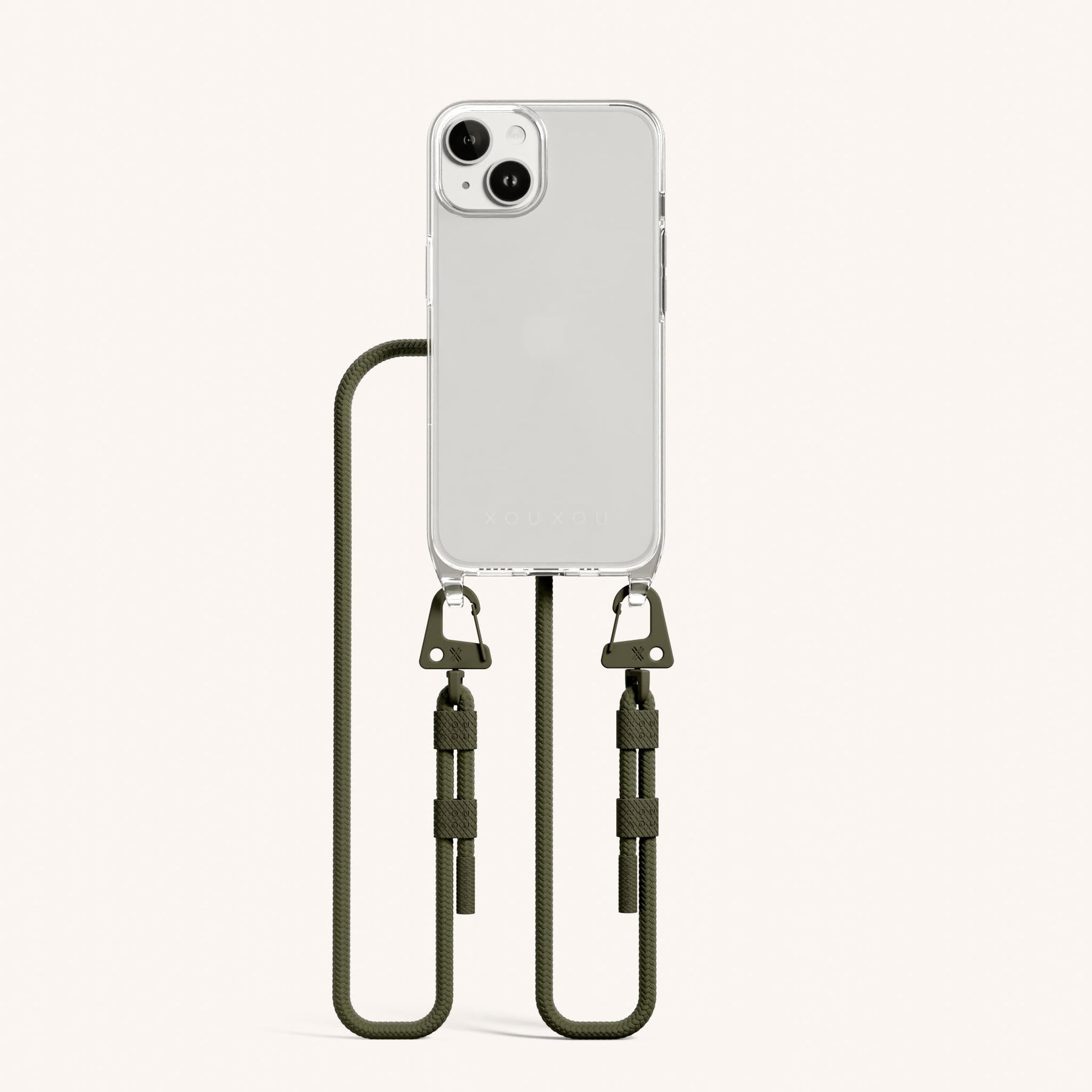 Handykette mit Karabinerband in Transparent + Moos