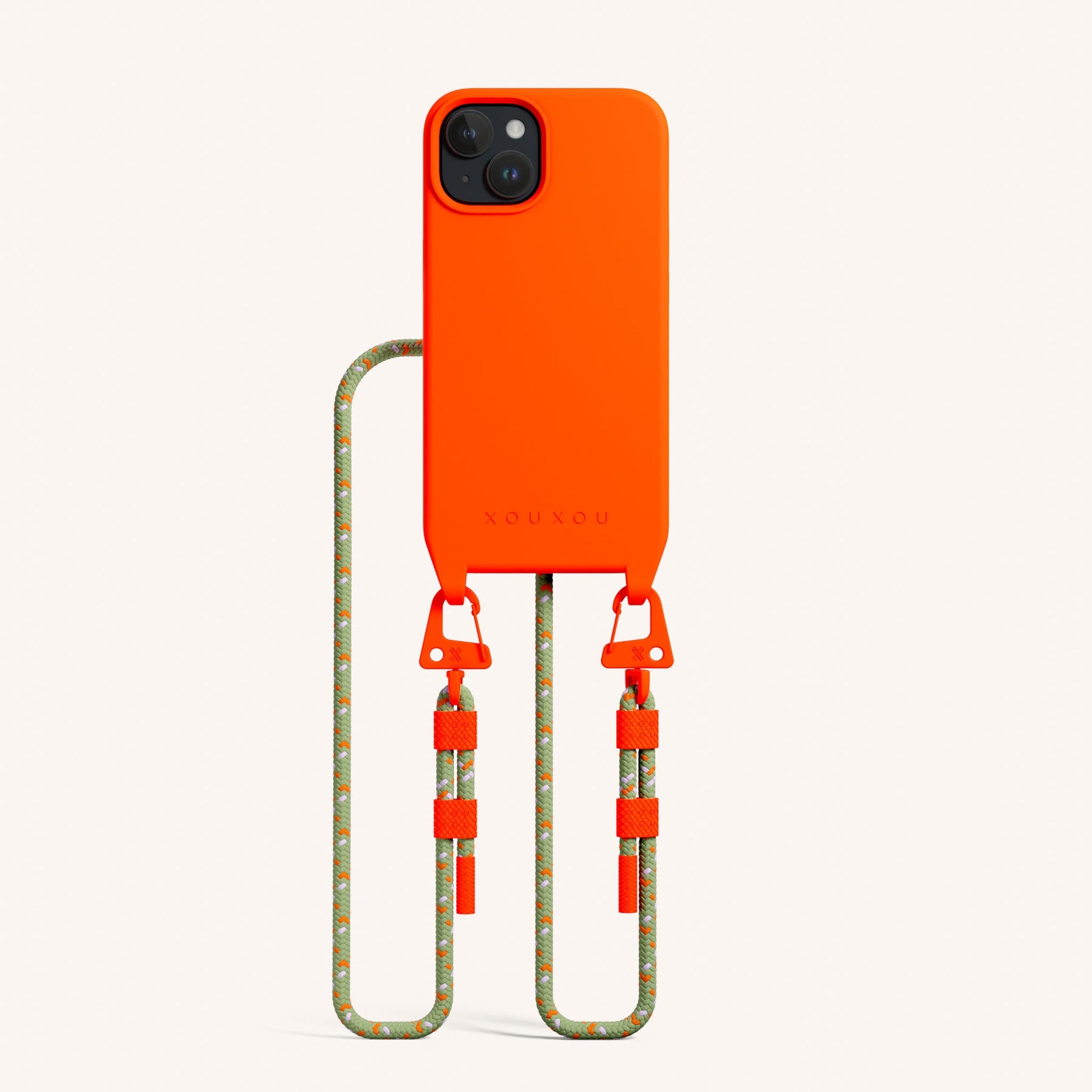 Handykette mit Karabinerband in Neon Orange + Orange Kamouflage