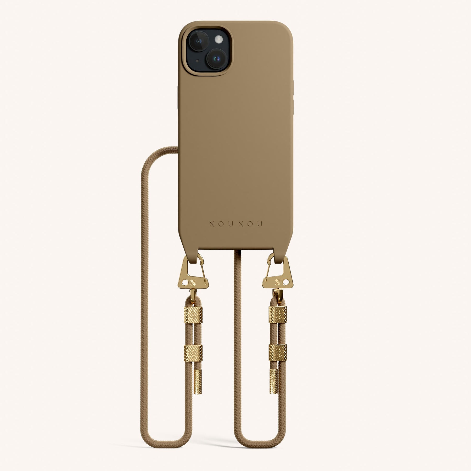 Handykette mit Karabinerband in Taupe