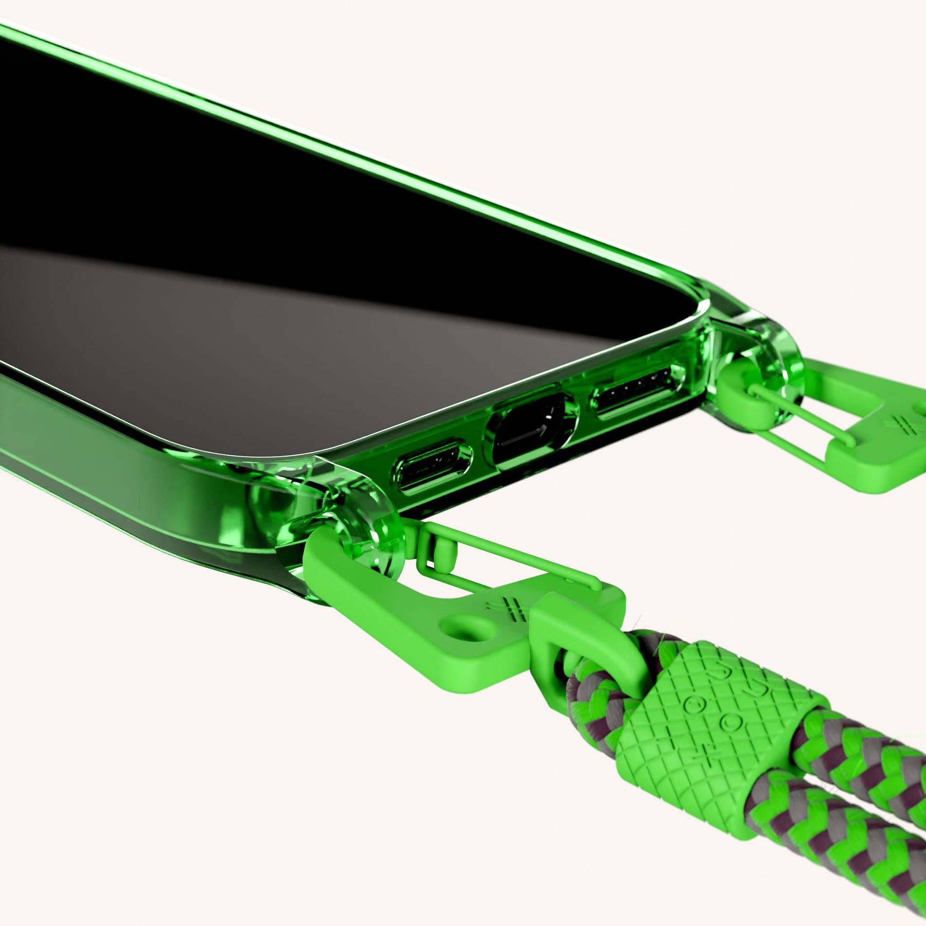 Handykette mit Karabinerband in Neon Grün