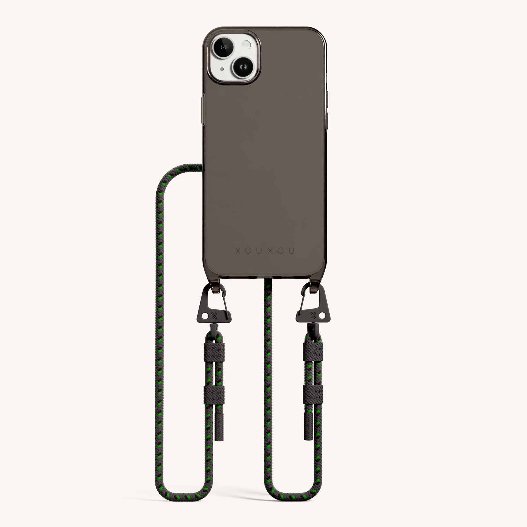 Handykette mit Karabinerband in Grau transparent