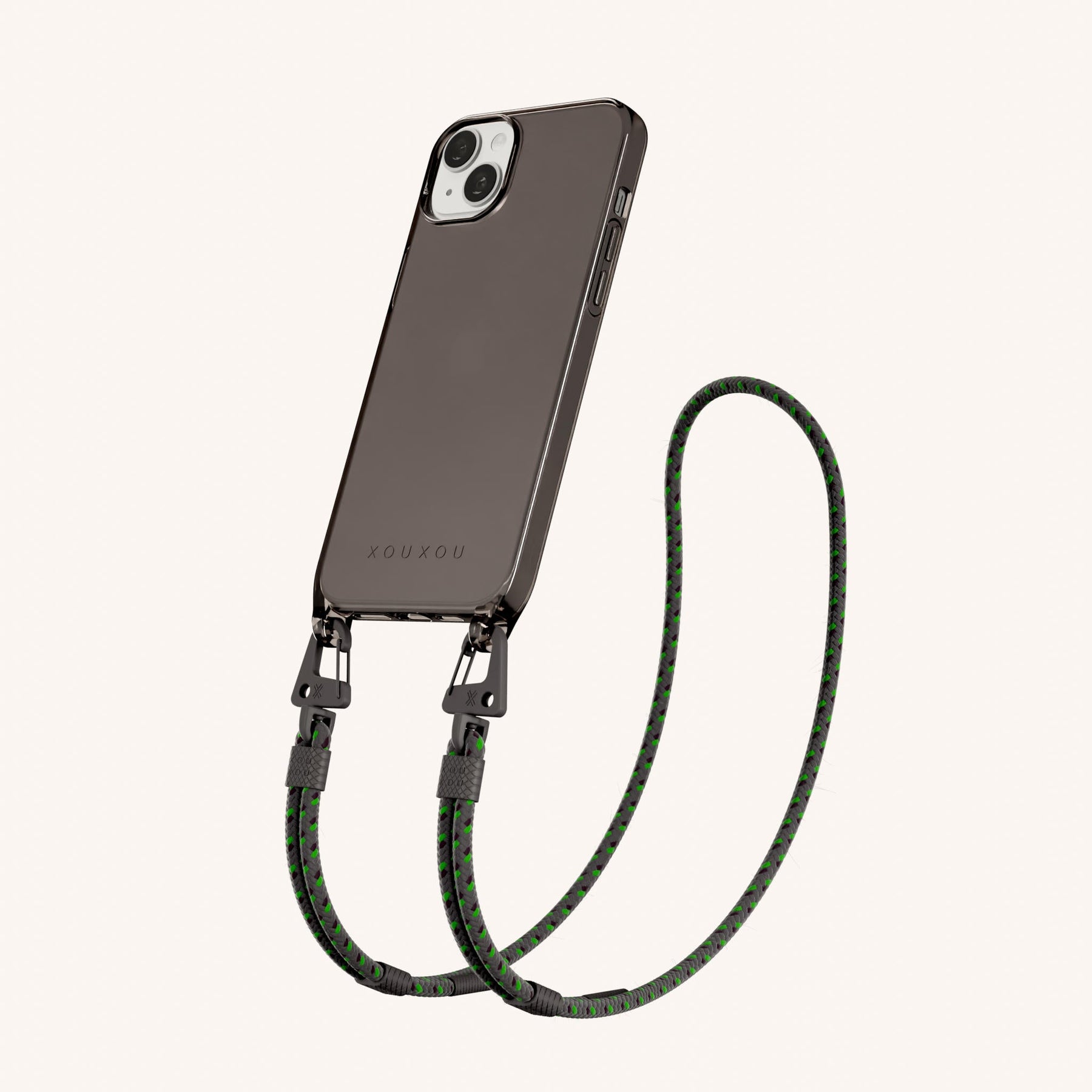 Handykette mit Karabinerband in Grau transparent