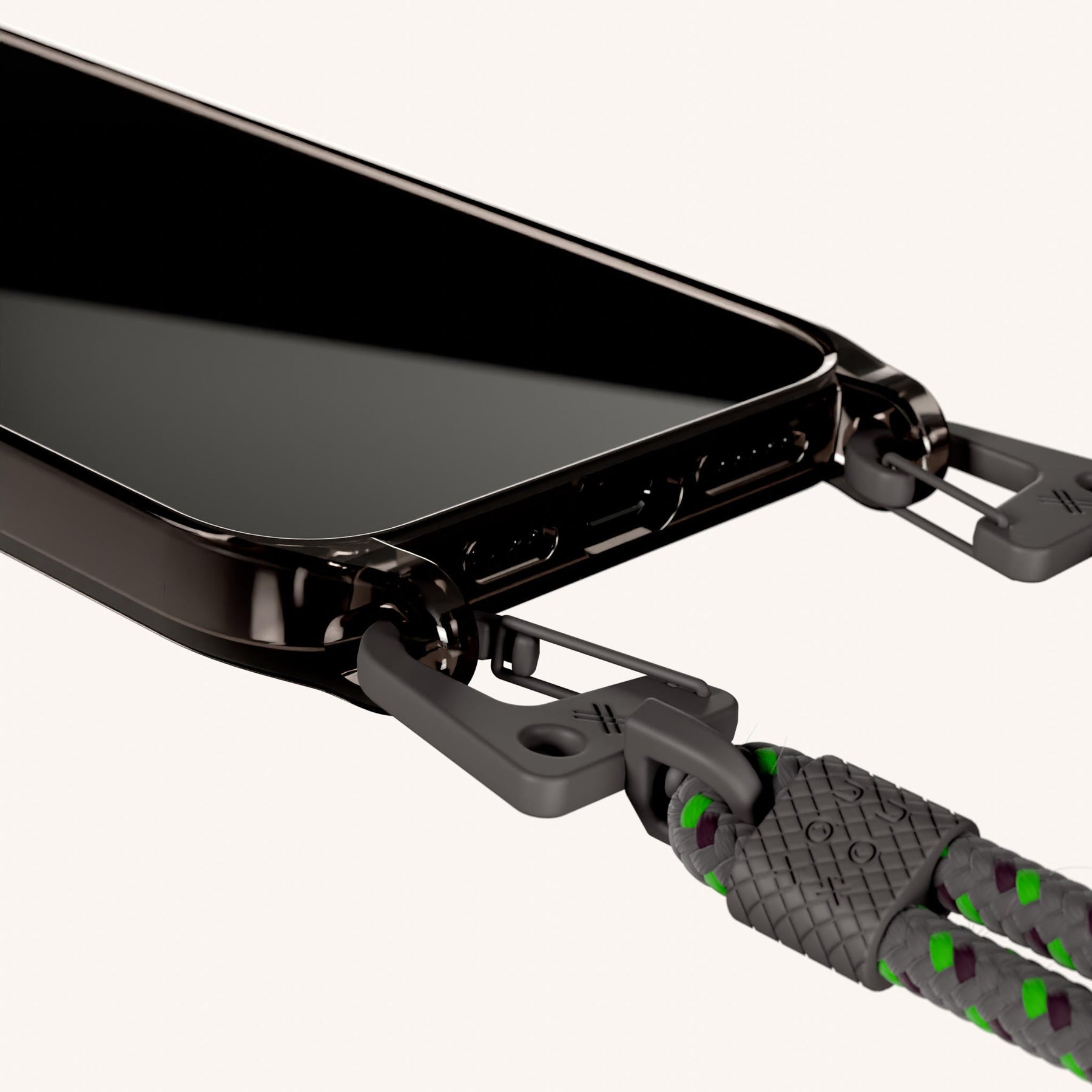 Handykette mit Karabinerband in Grau transparent