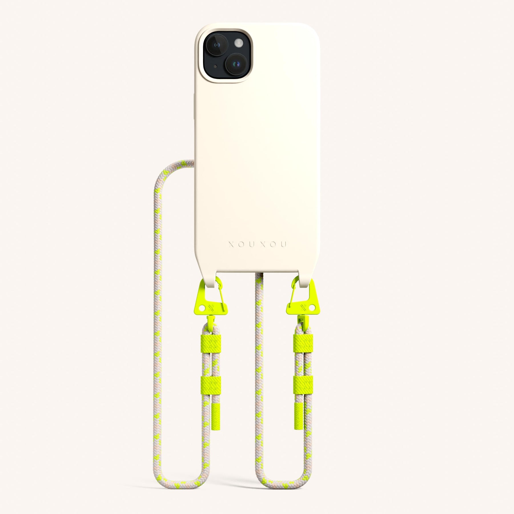 Handykette mit Karabinerband in Kreideweiss + Neon Kamouflage