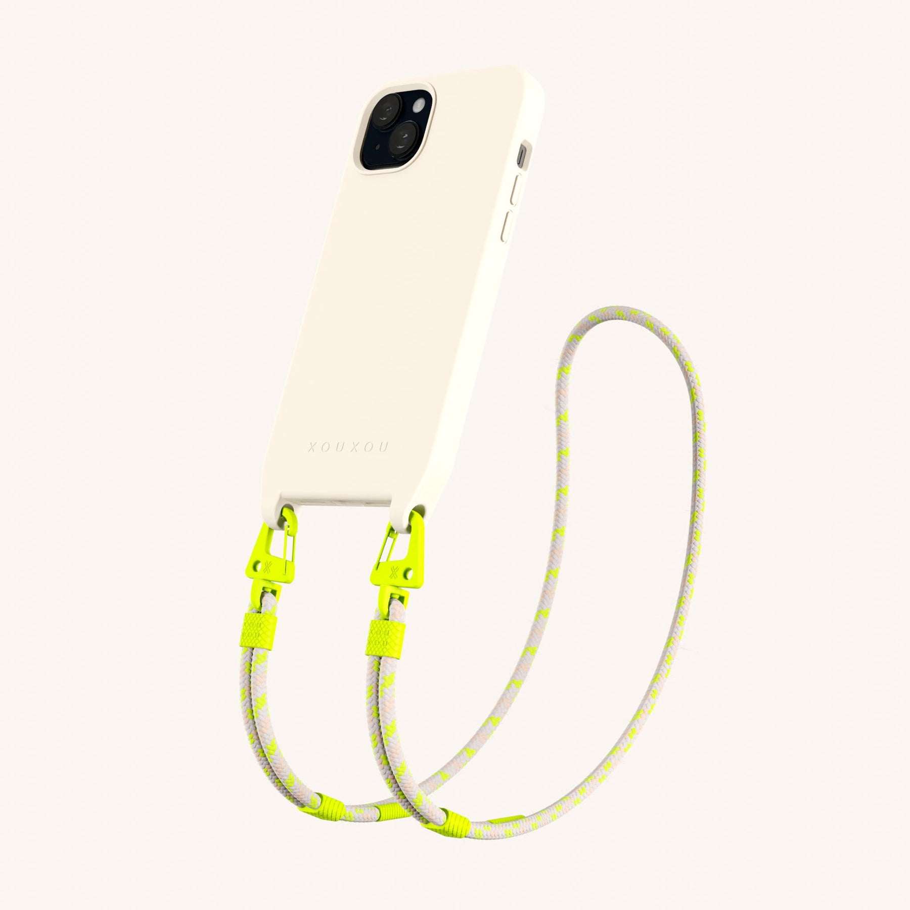 Handykette mit Karabinerband in Kreideweiss + Neon Kamouflage