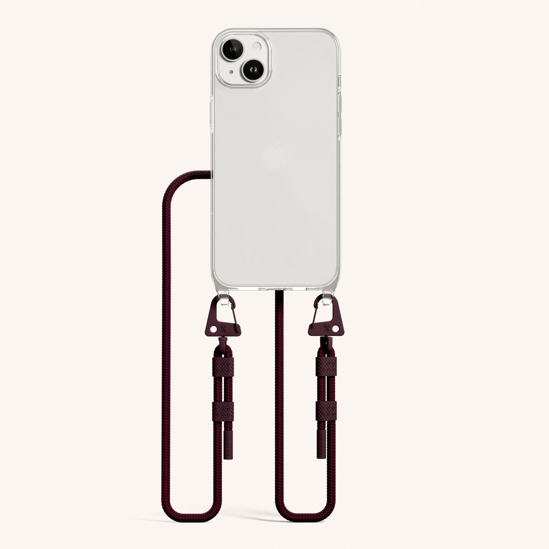 Handykette mit Karabinerband in Transparent + Weinrot