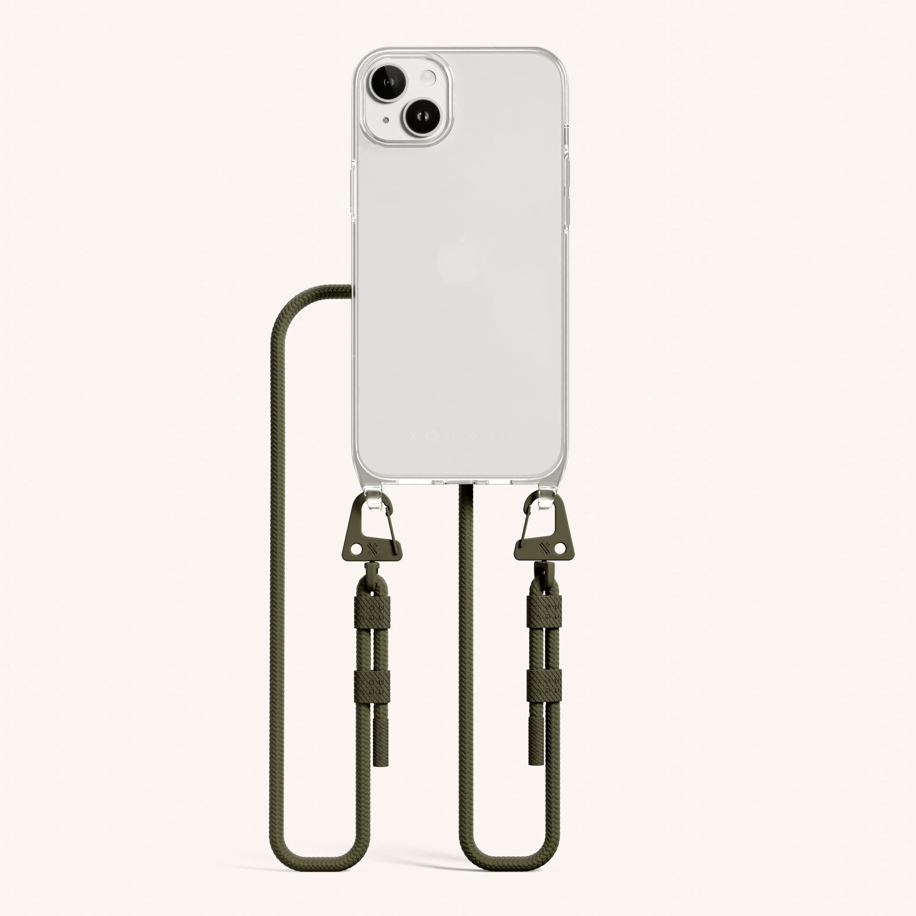Handykette mit Karabinerband in Transparent + Moos