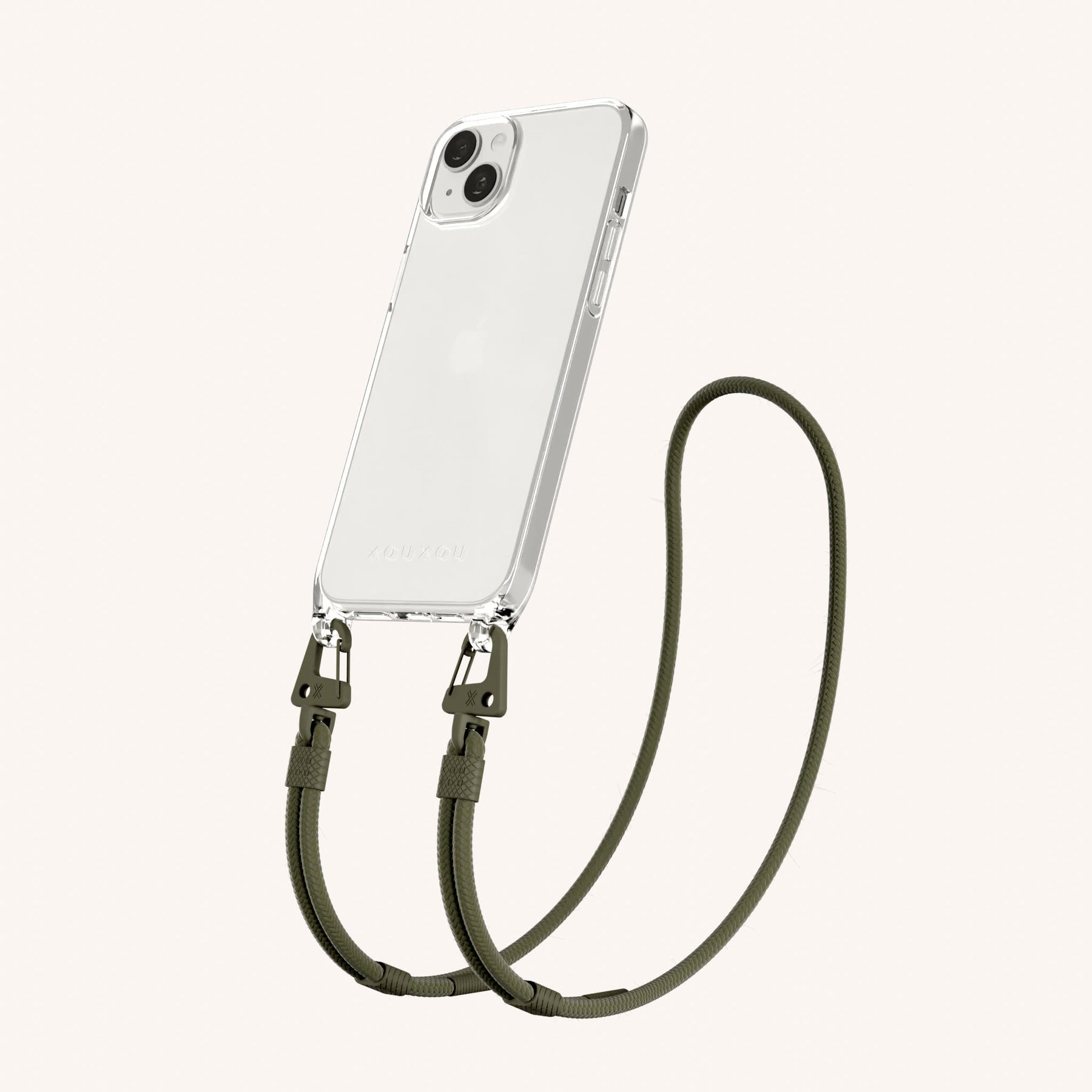 Handykette mit Karabinerband in Transparent + Moos