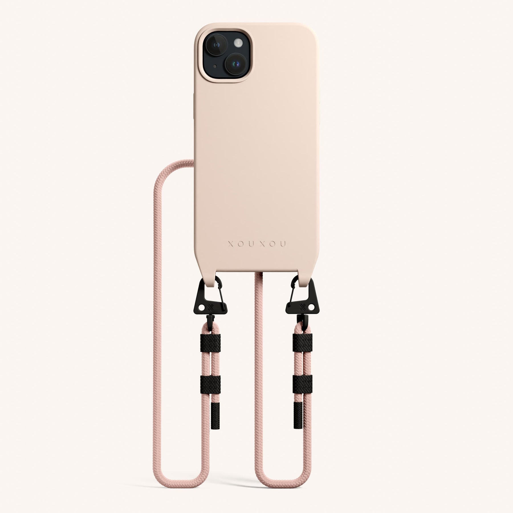 Phone Necklace with Carabiner Rope in Powder Pink