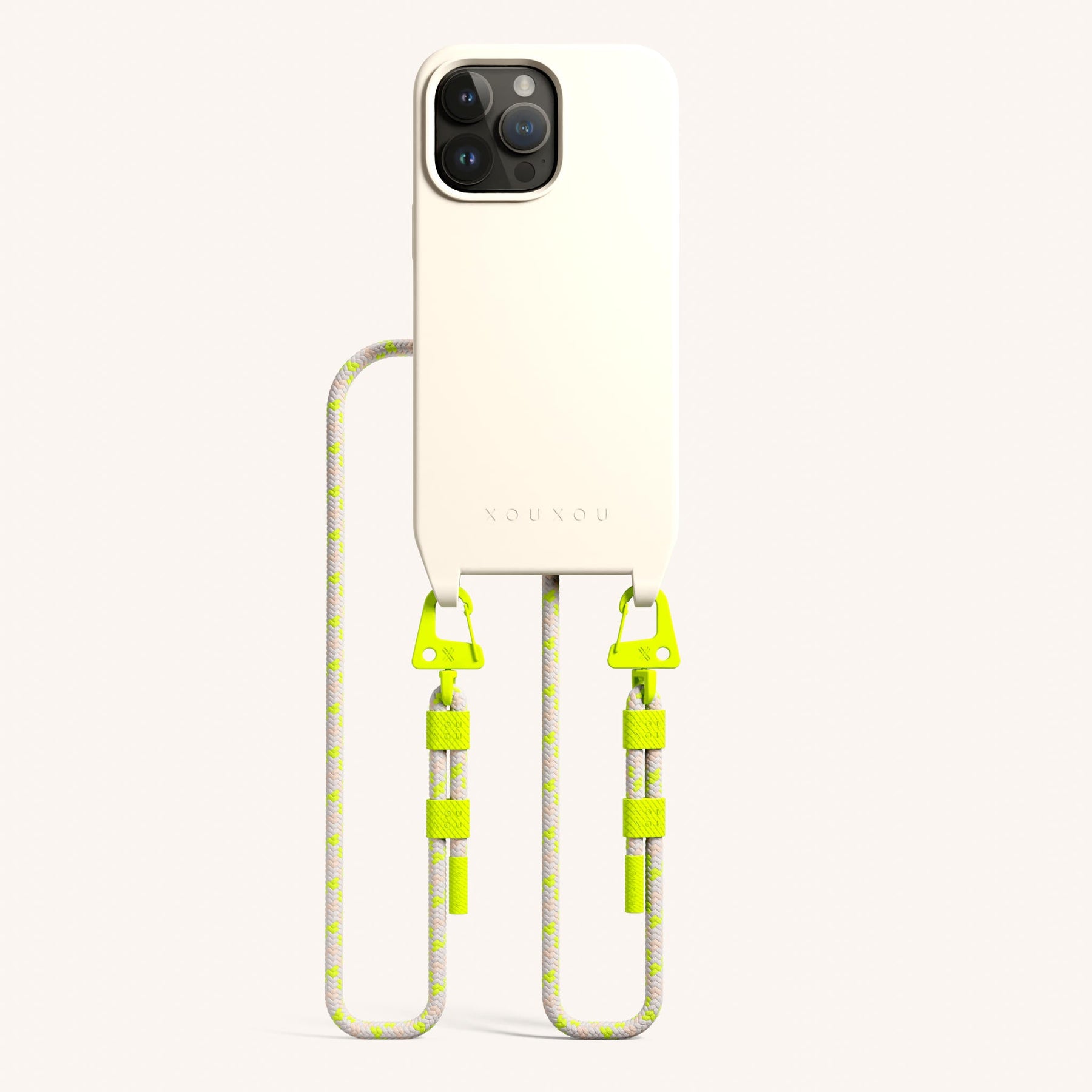 Handykette mit Karabinerband in Kreideweiss + Neon Kamouflage