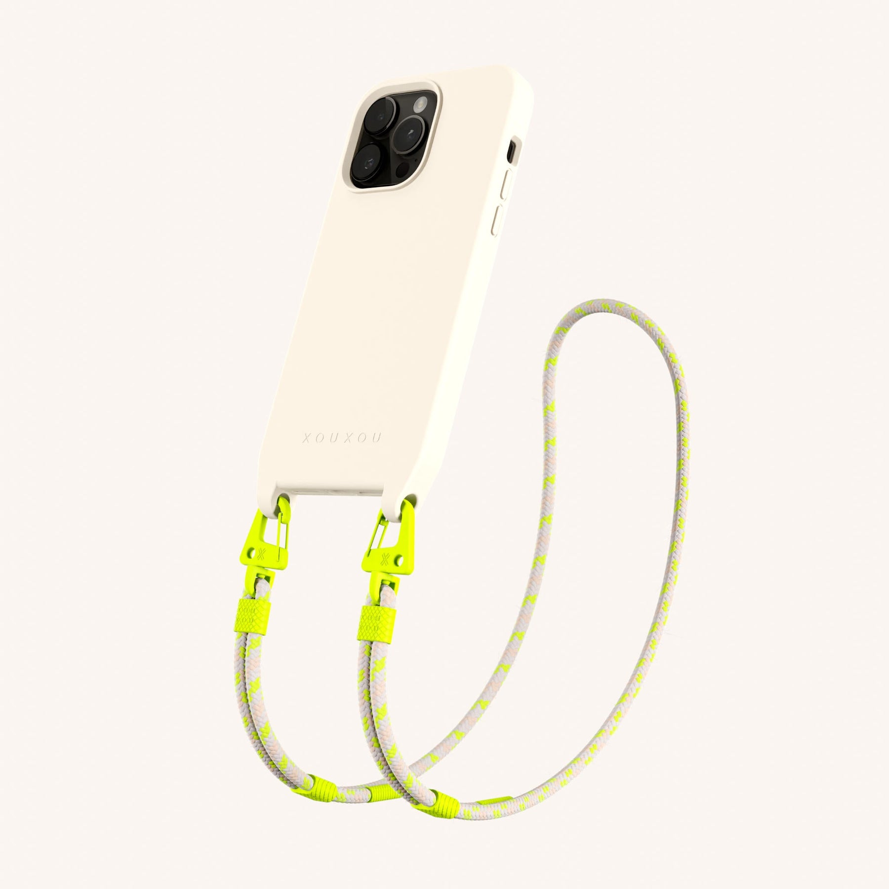 Handykette mit Karabinerband in Kreideweiss + Neon Kamouflage