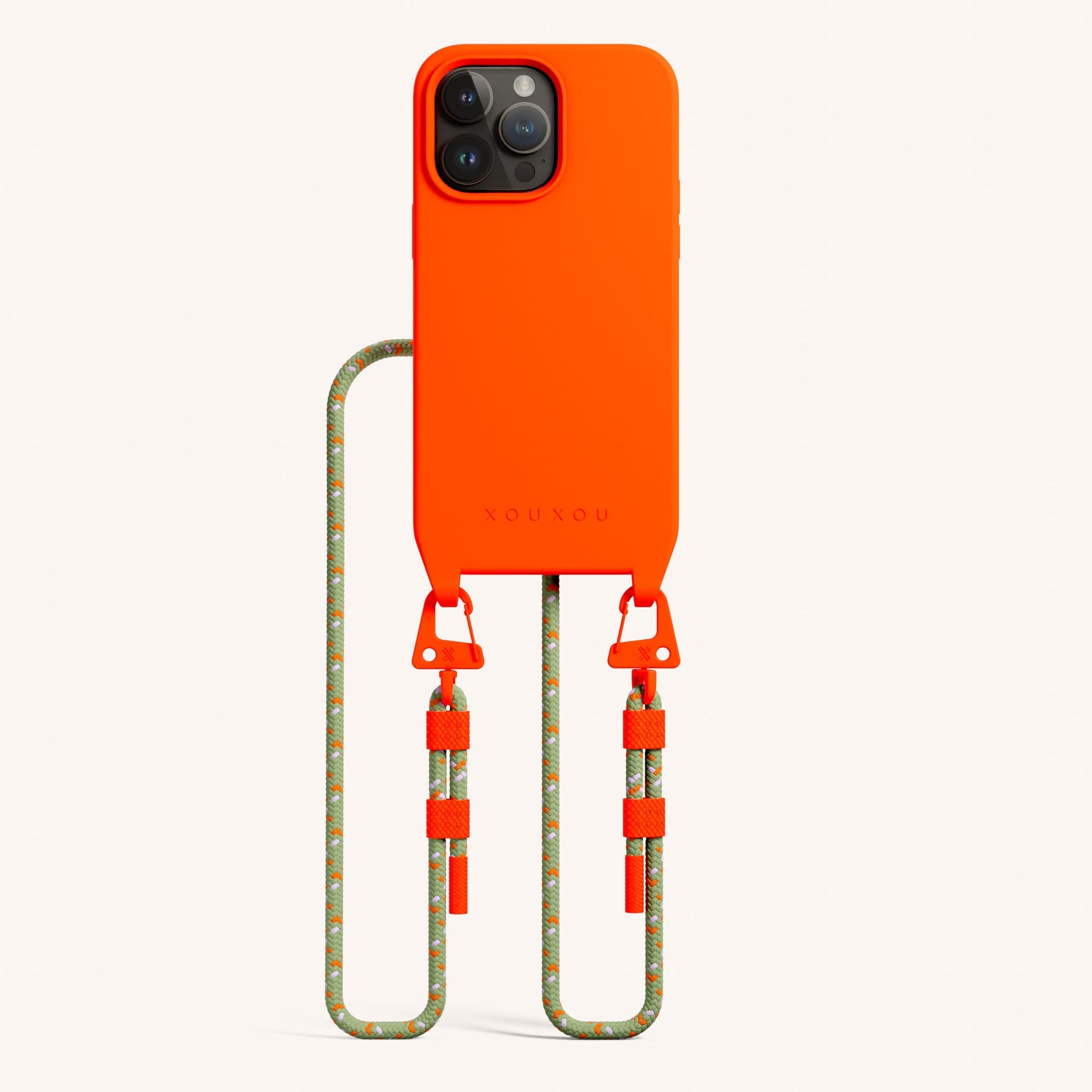 Handykette mit Karabinerband in Neon Orange + Orange Kamouflage