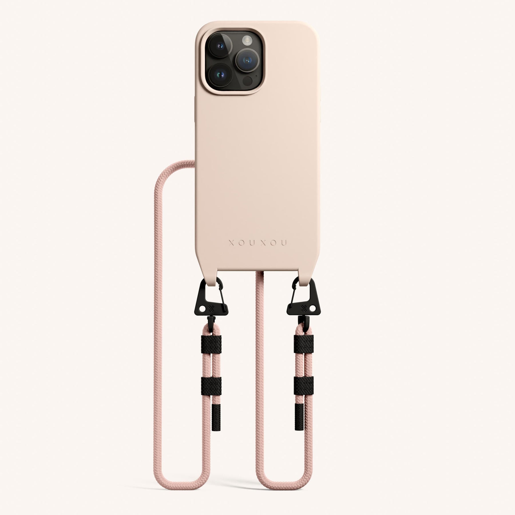 Phone Necklace with Carabiner Rope in Powder Pink