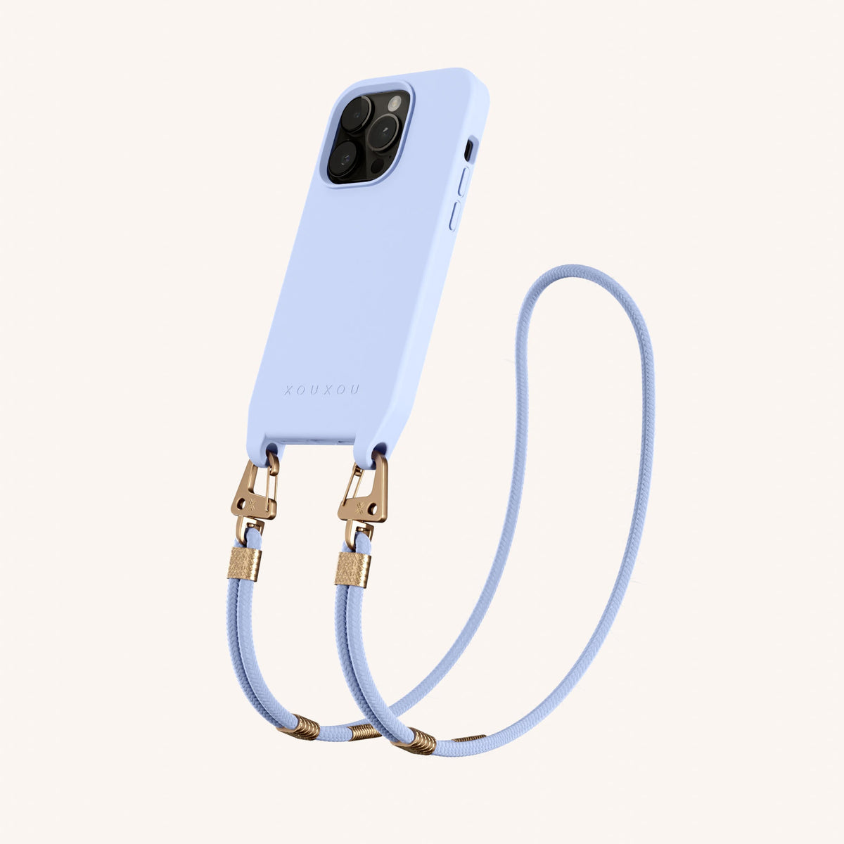 Phone Necklace with Carabiner Rope for iPhone 14 Pro with MagSafe in Baby Blue Perspective View | XOUXOU #phone model_iphone 14 pro