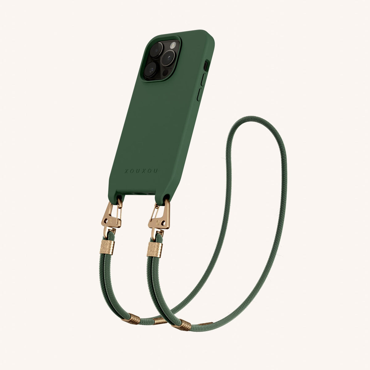 Phone Necklace with Carabiner Rope for iPhone 14 Pro with MagSafe in Sage Perspective View | XOUXOU #phone model_iphone 14 pro