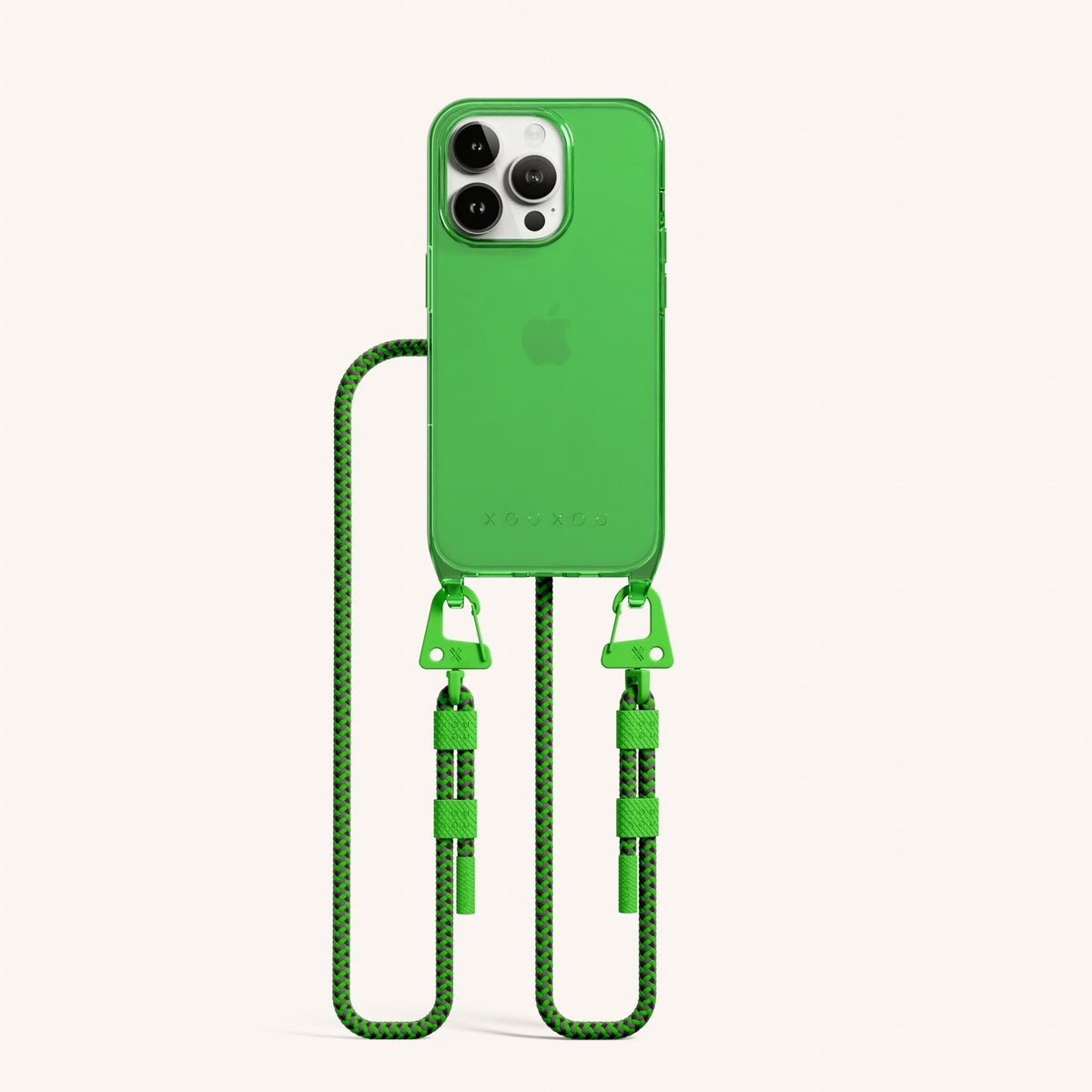 Clear Phone Necklace with Carabiner Rope for iPhone 14 Pro without MagSafe in Neon Green Clear Total View | XOUXOU #phone model_iphone 14 pro