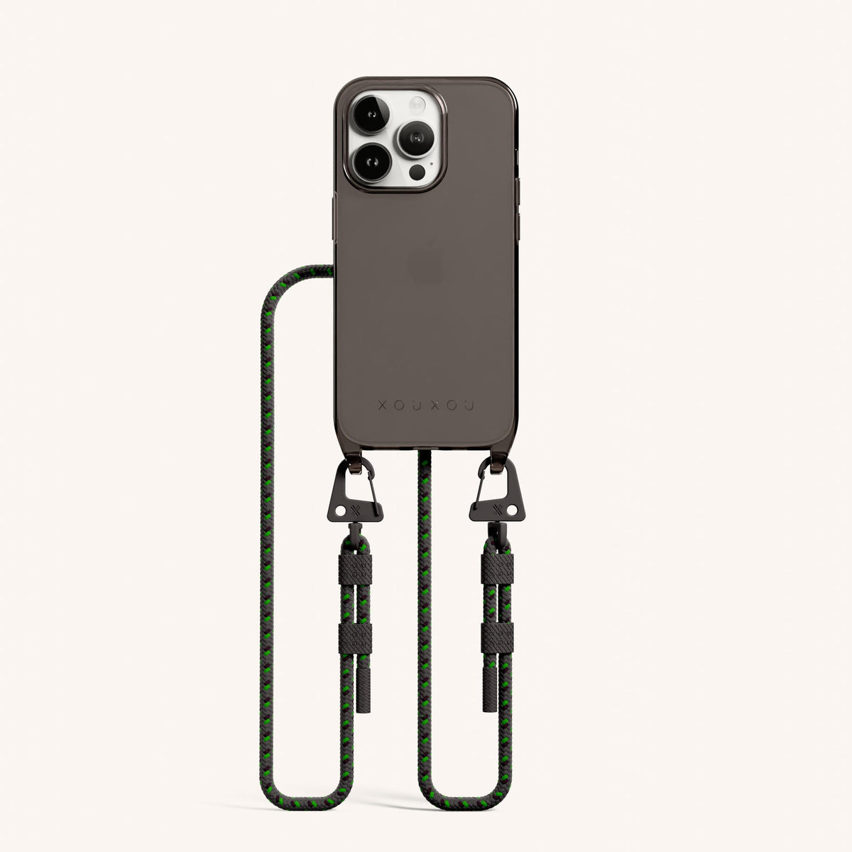 Clear Phone Necklace with Carabiner Rope for iPhone 14 Pro without MagSafe in Ash Clear Total View | XOUXOU #phone model_iphone 14 pro