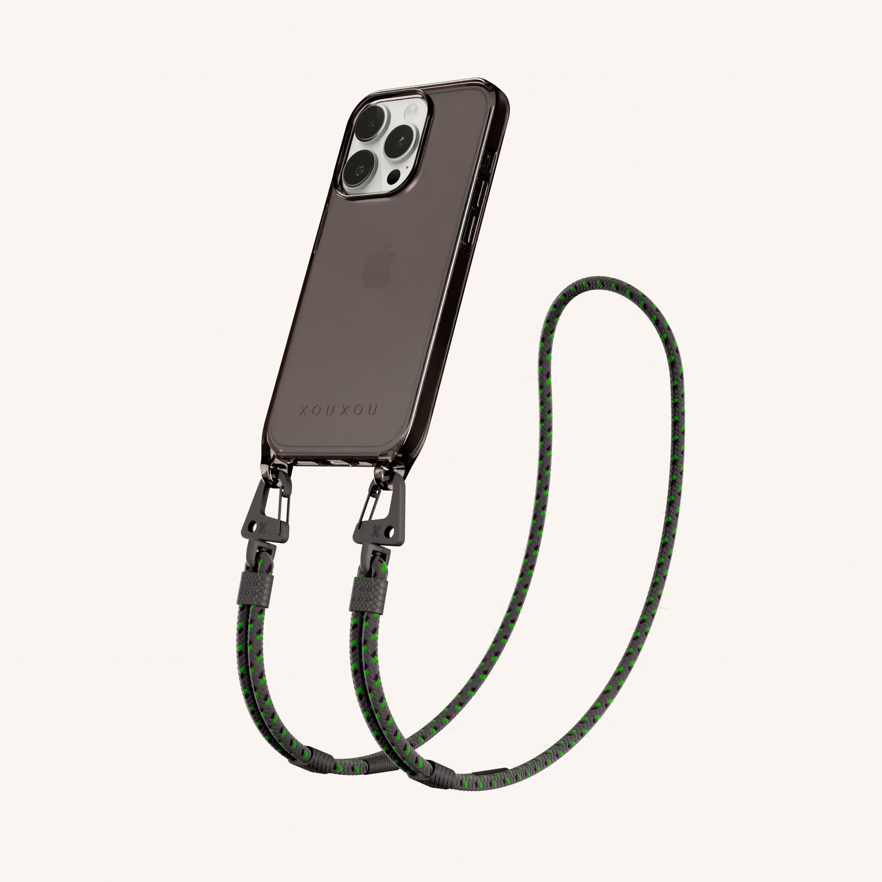 Handykette mit Karabinerband in Grau transparent