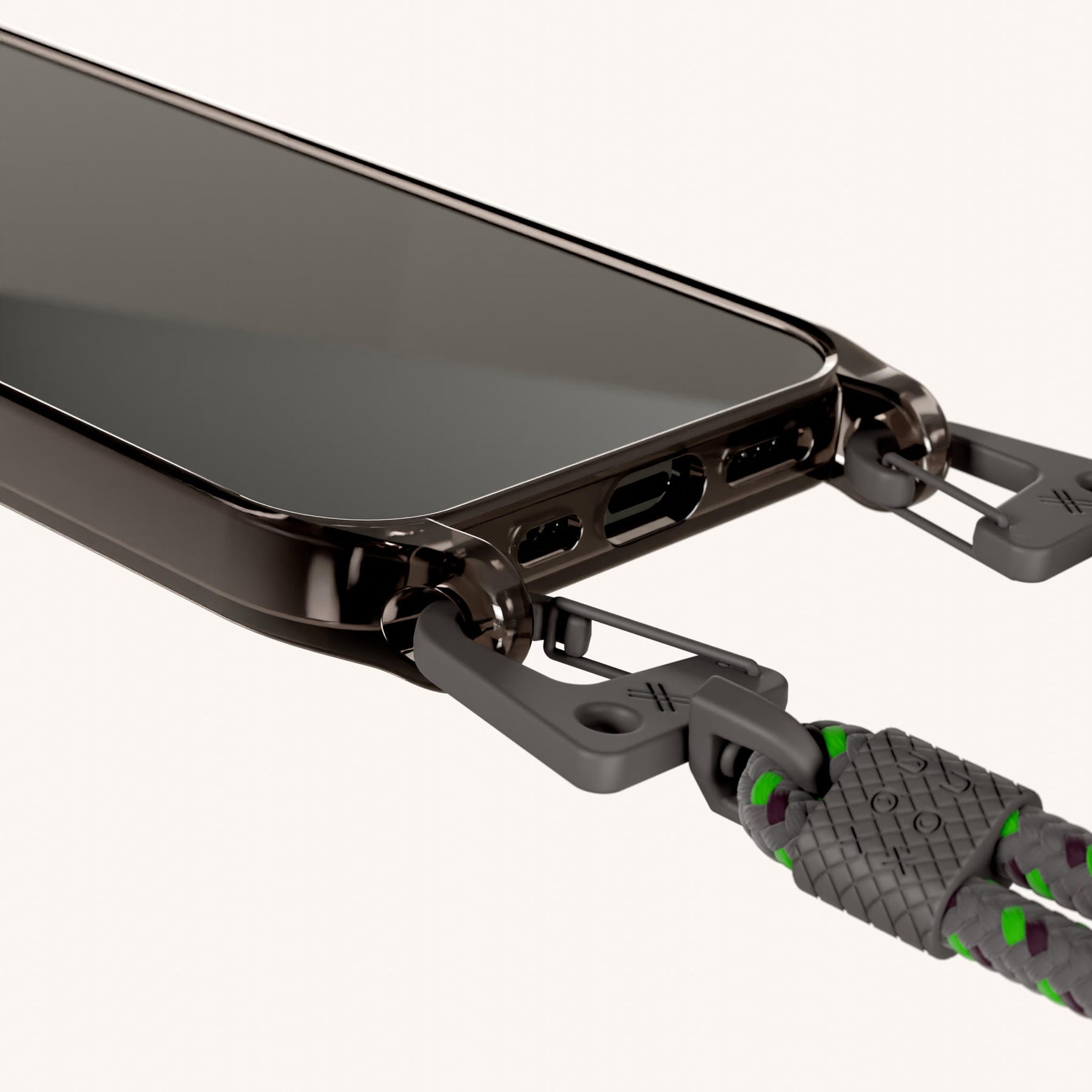 Handykette mit Karabinerband in Grau transparent
