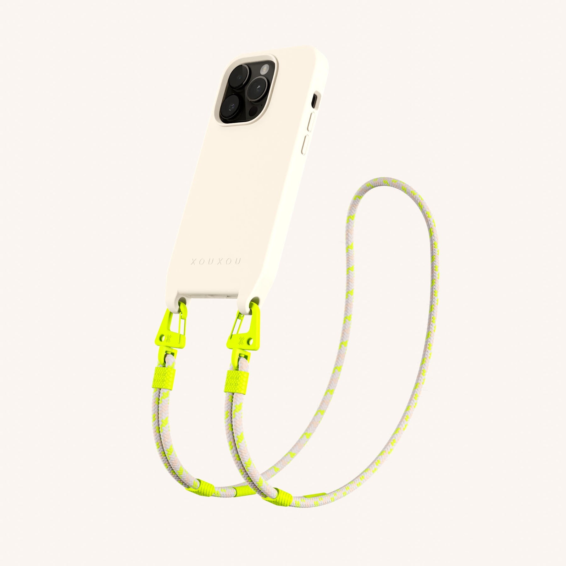 Handykette mit Karabinerband in Kreideweiss + Neon Kamouflage