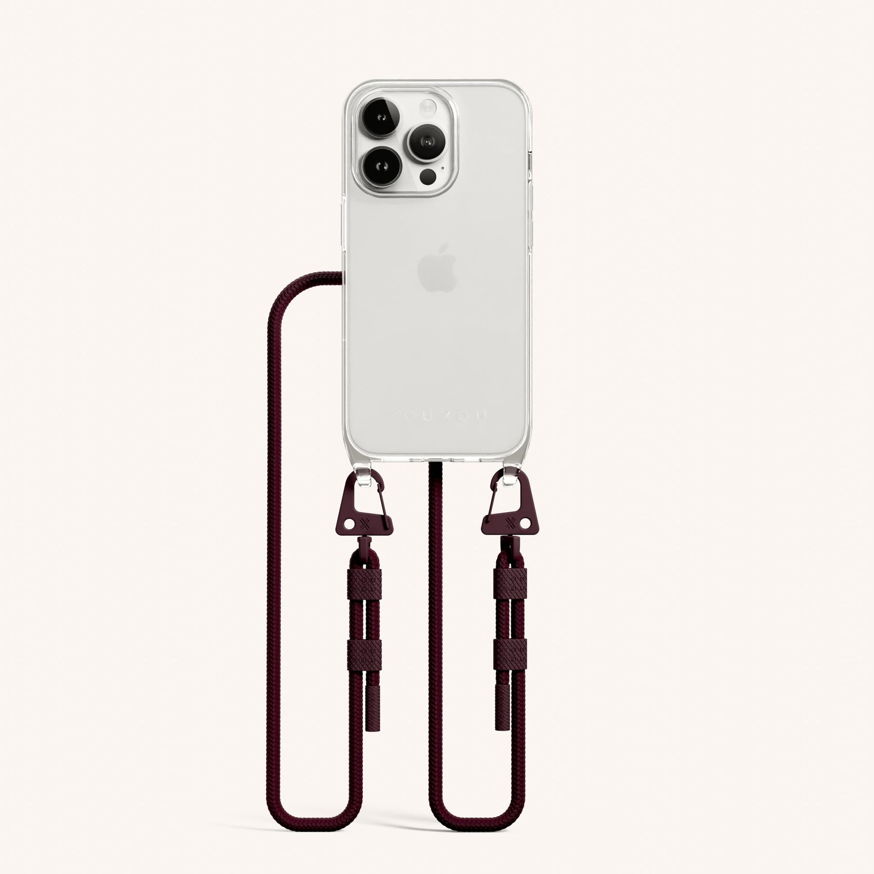 Handykette mit Karabinerband in Transparent + Weinrot