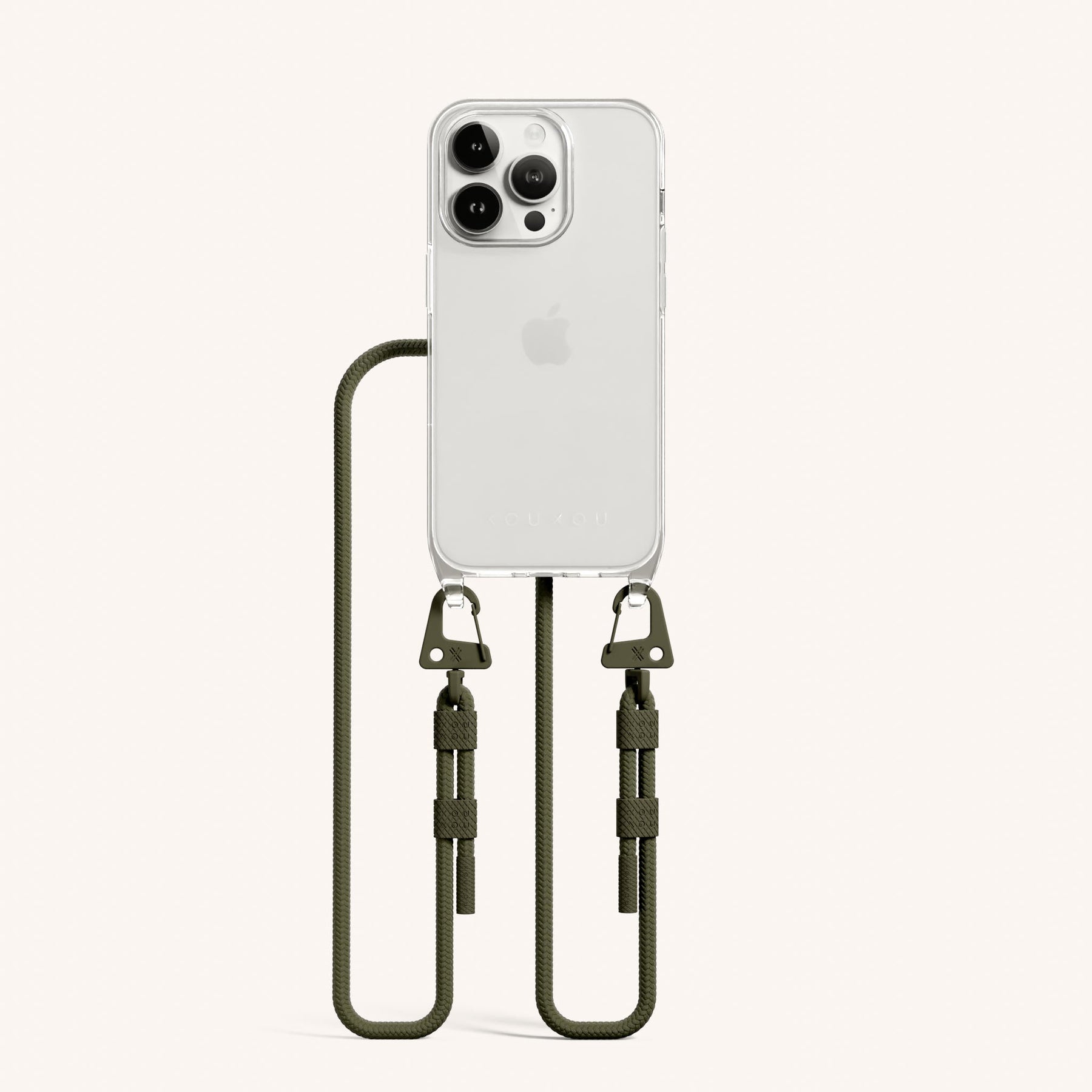 Handykette mit Karabinerband in Transparent + Moos
