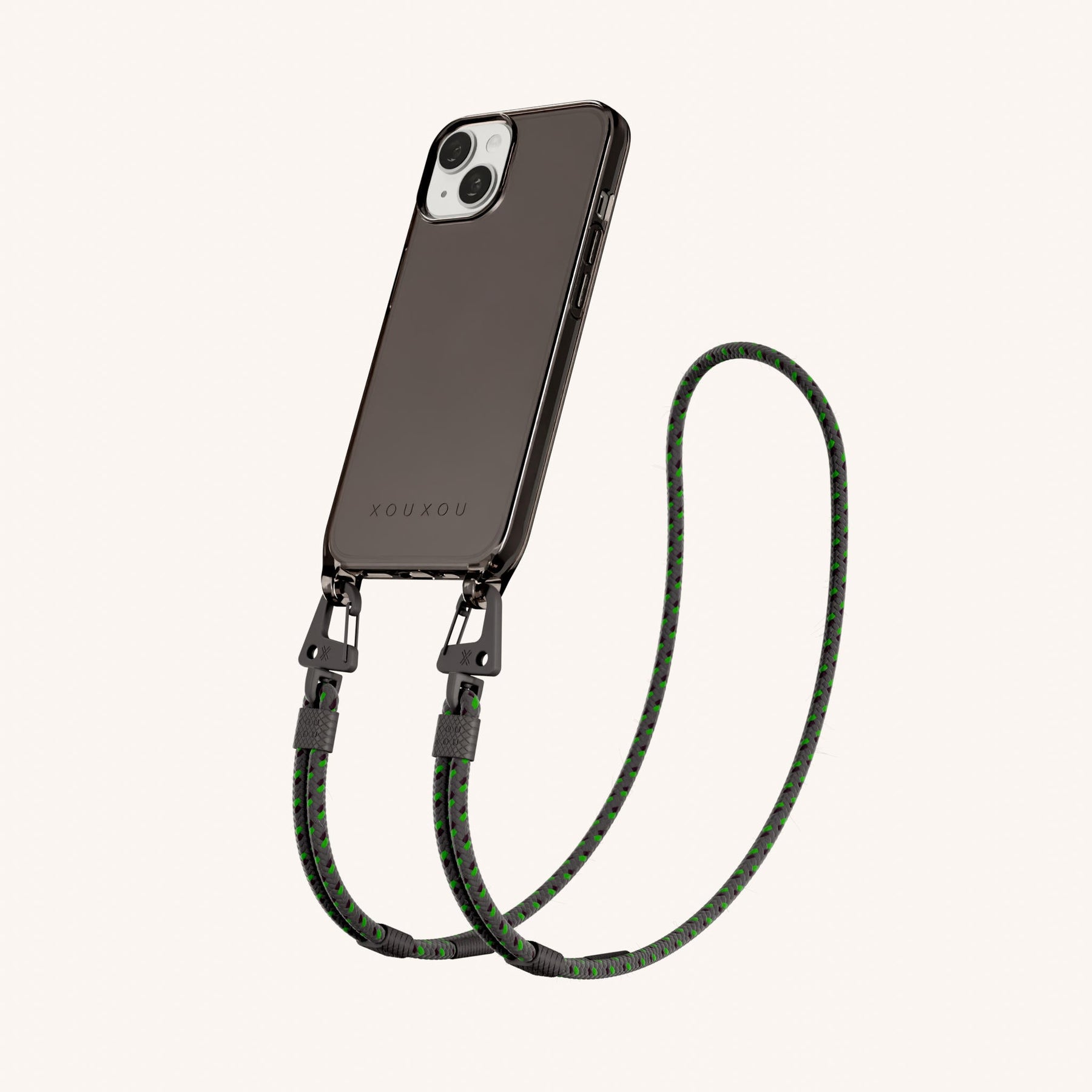 Handykette mit Karabinerband in Grau transparent