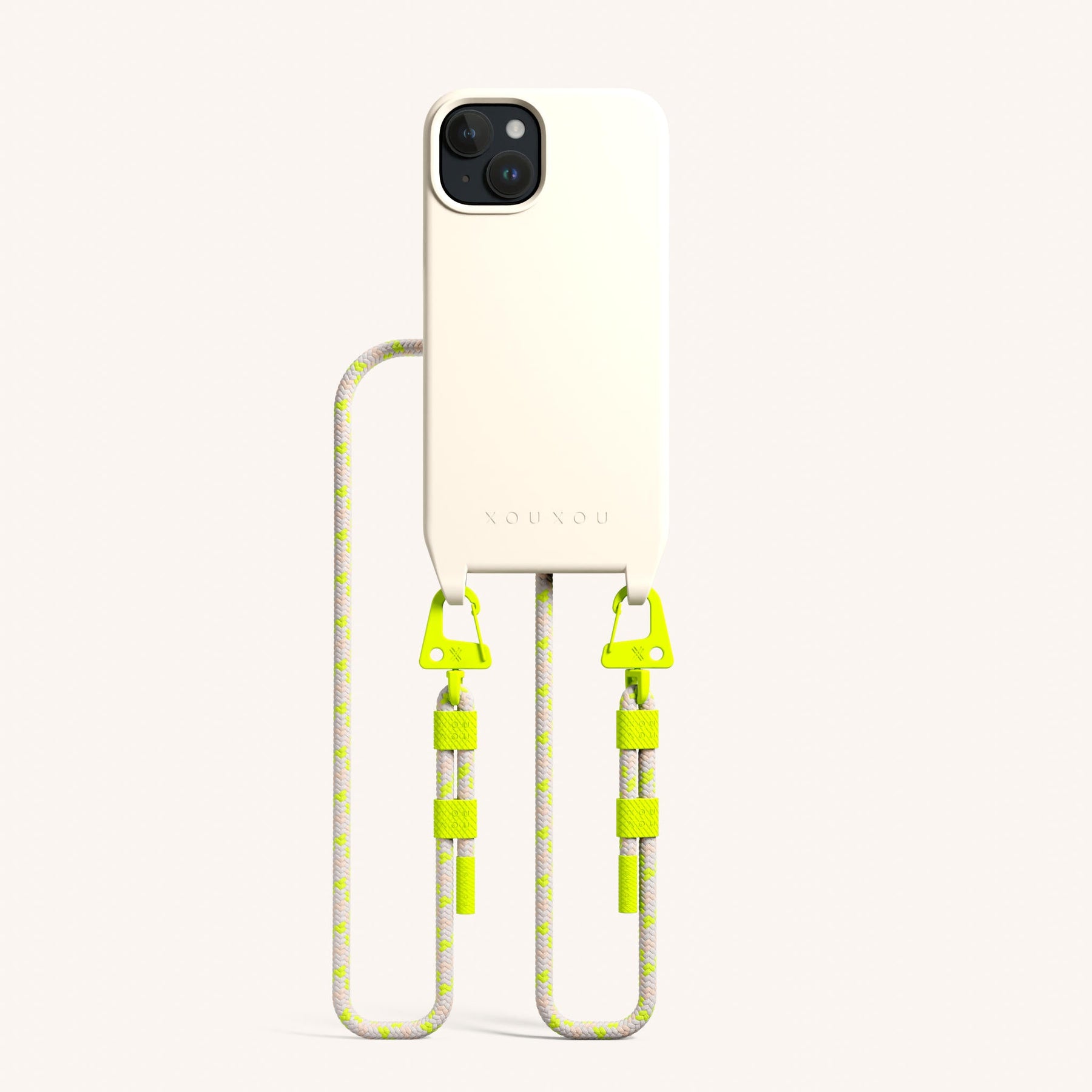 Handykette mit Karabinerband in Kreideweiss + Neon Kamouflage