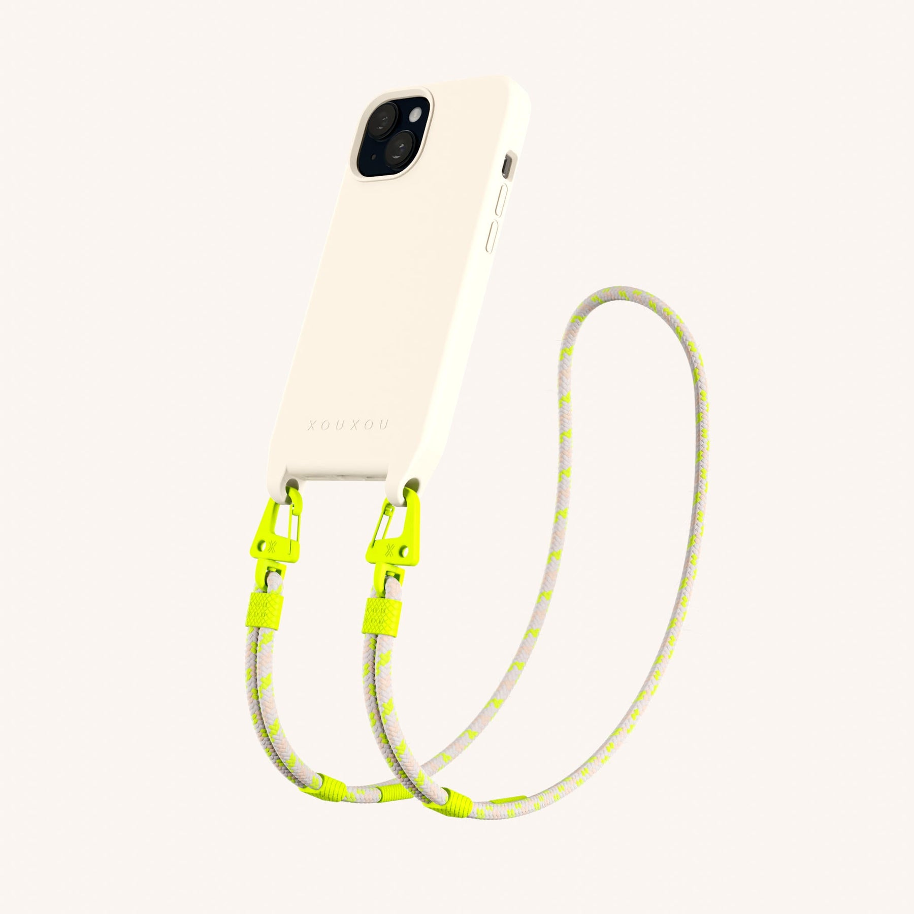 Handykette mit Karabinerband in Kreideweiss + Neon Kamouflage
