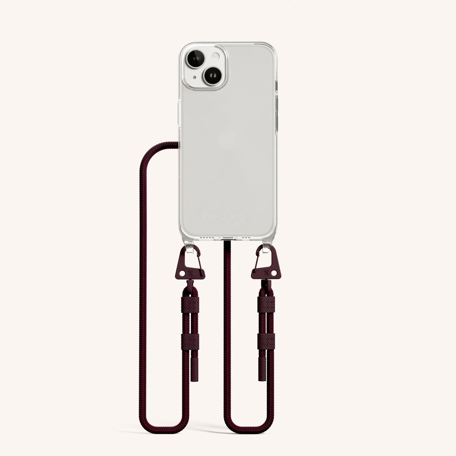 Handykette mit Karabinerband in Transparent + Weinrot