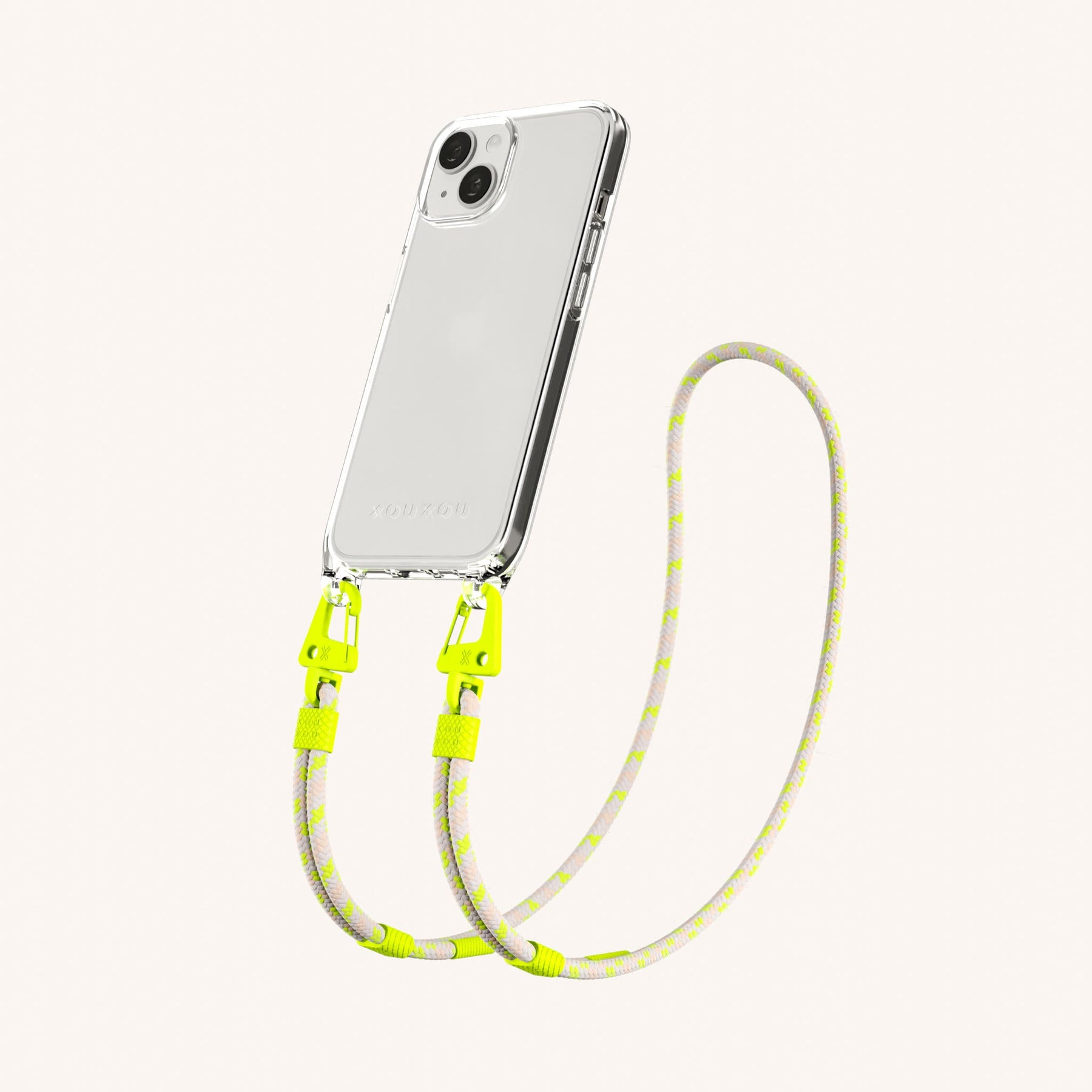 Handykette mit Karabinerband in Transparent + Orange Kamouflage