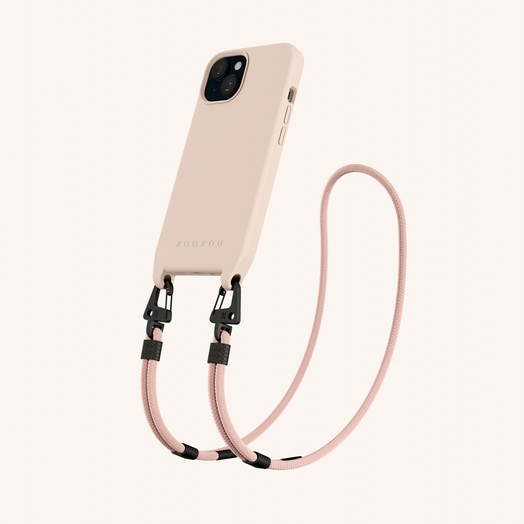 Phone Necklace with Carabiner Rope in Powder Pink