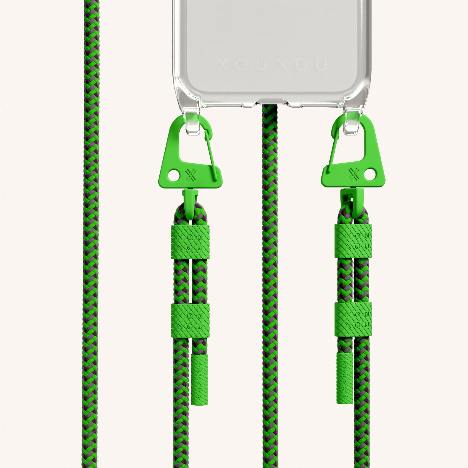 Phone Necklace with Carabiner Rope in Clear + Acid