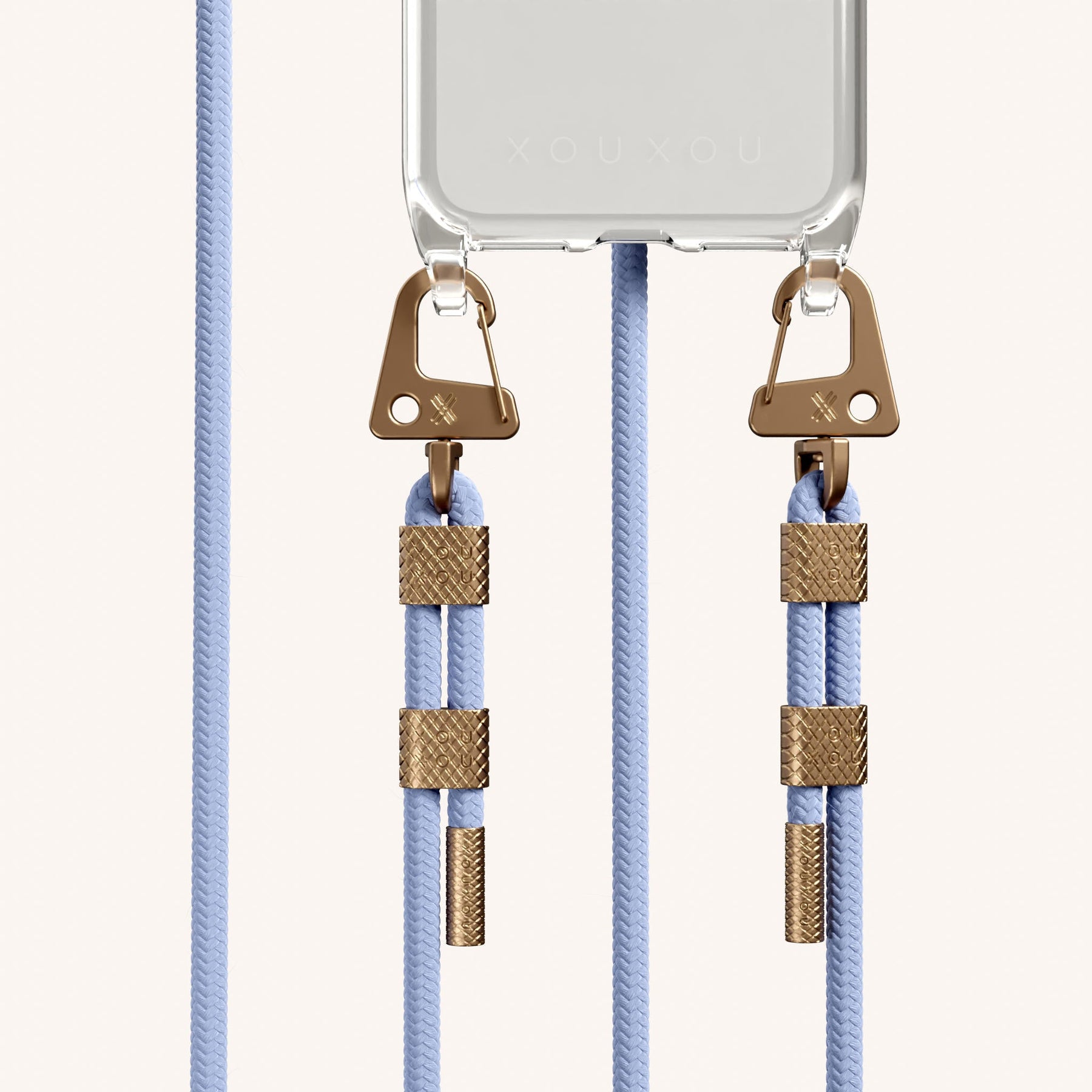 Handykette mit Karabinerband in Transparent + Baby Blau