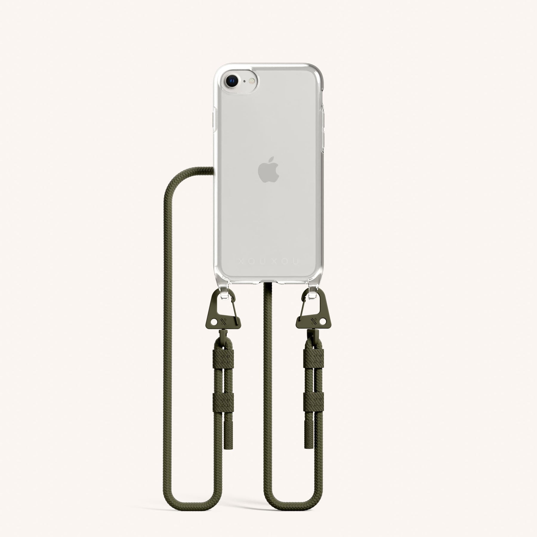 Handykette mit Karabinerband in Transparent + Moos