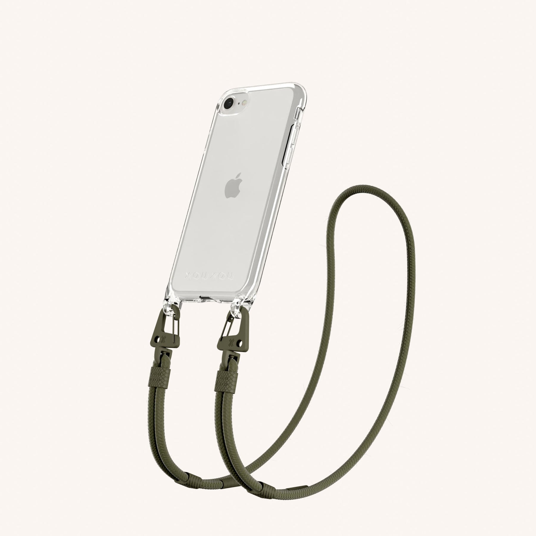 Handykette mit Karabinerband in Transparent + Moos