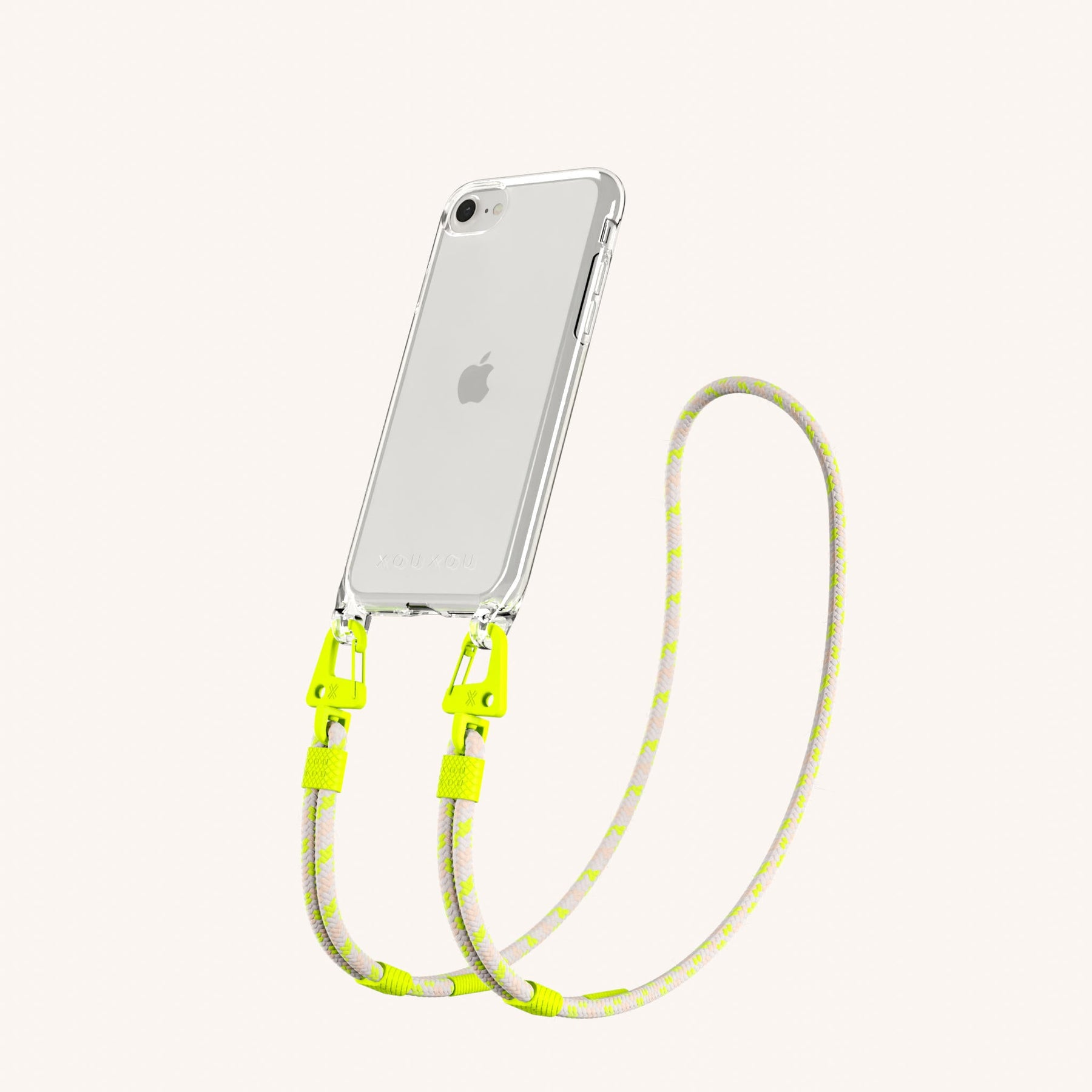 Handykette mit Karabinerband in Transparent + Orange Kamouflage