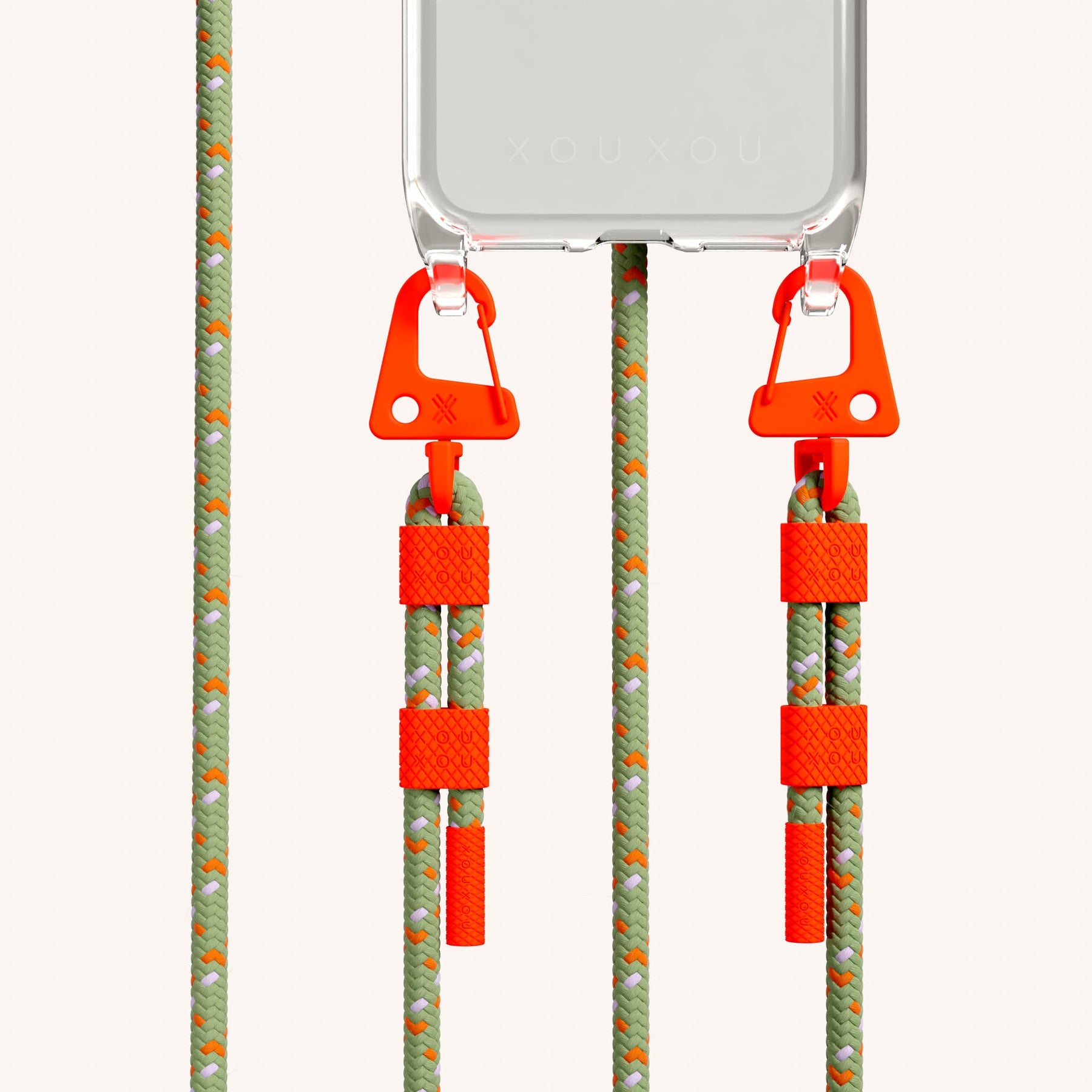 Handykette mit Karabinerband in Transparent + Orange Kamouflage