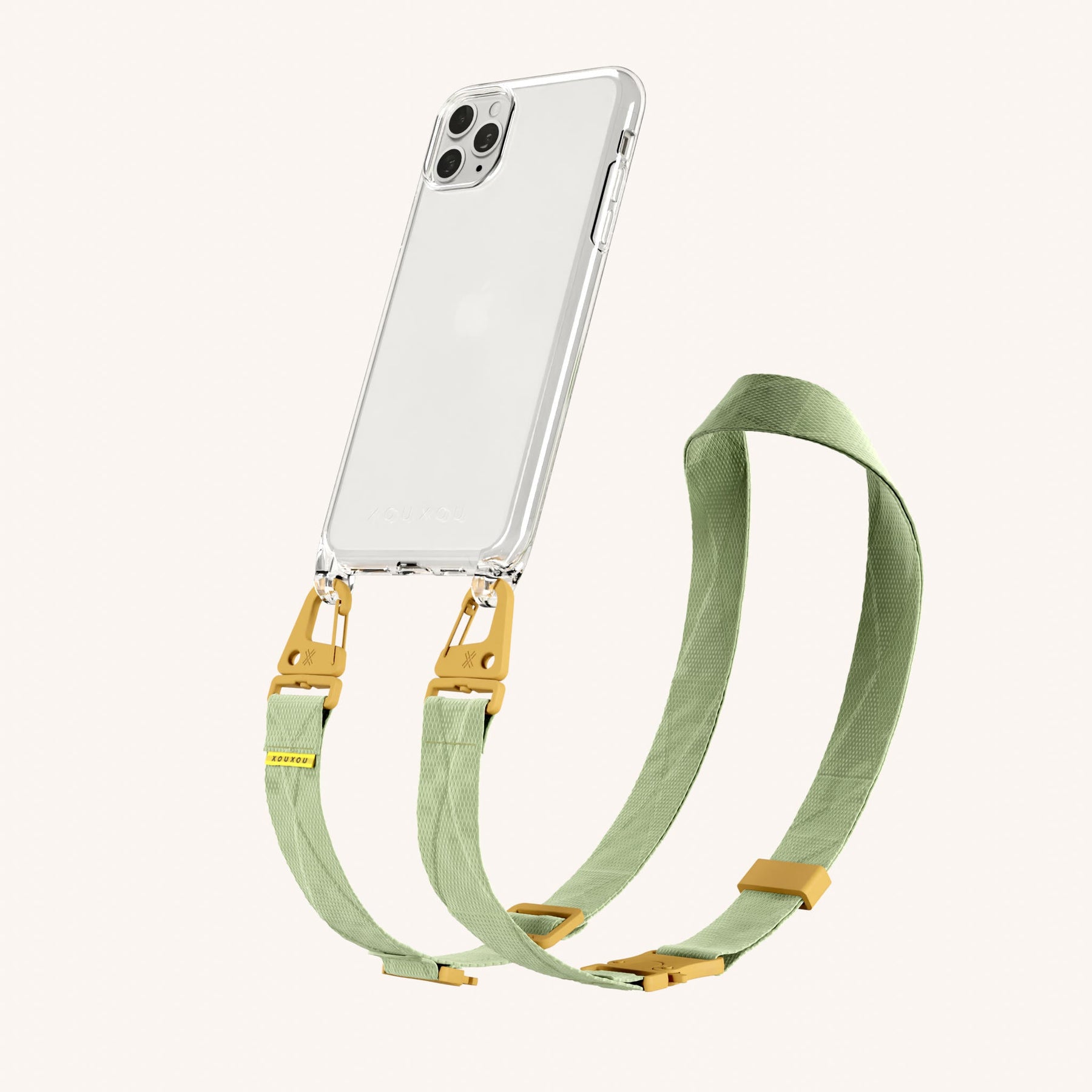 Phone Necklace with Lanyard in Clear + Light Olive