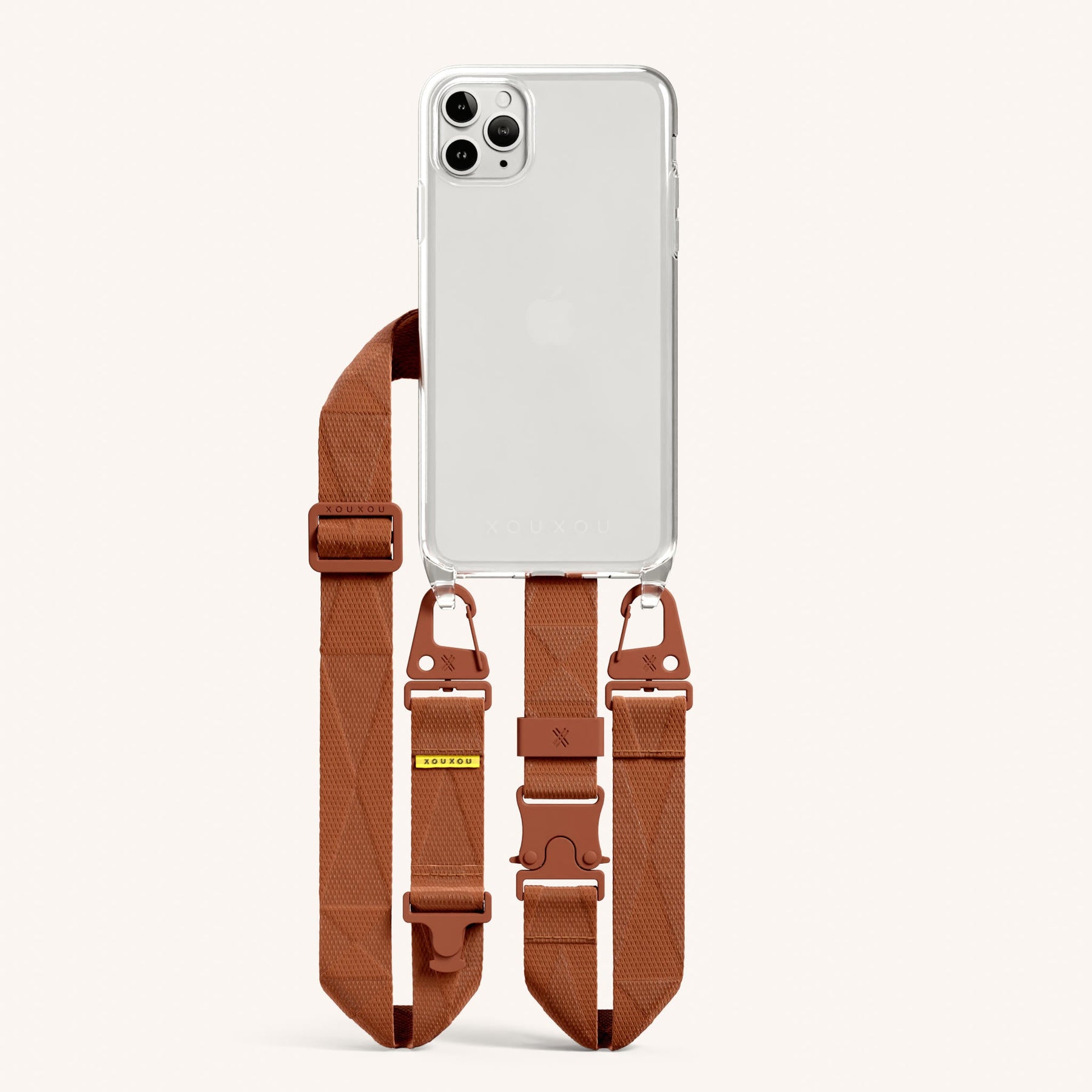 Handykette mit Gurt in Transparent + Rostrot