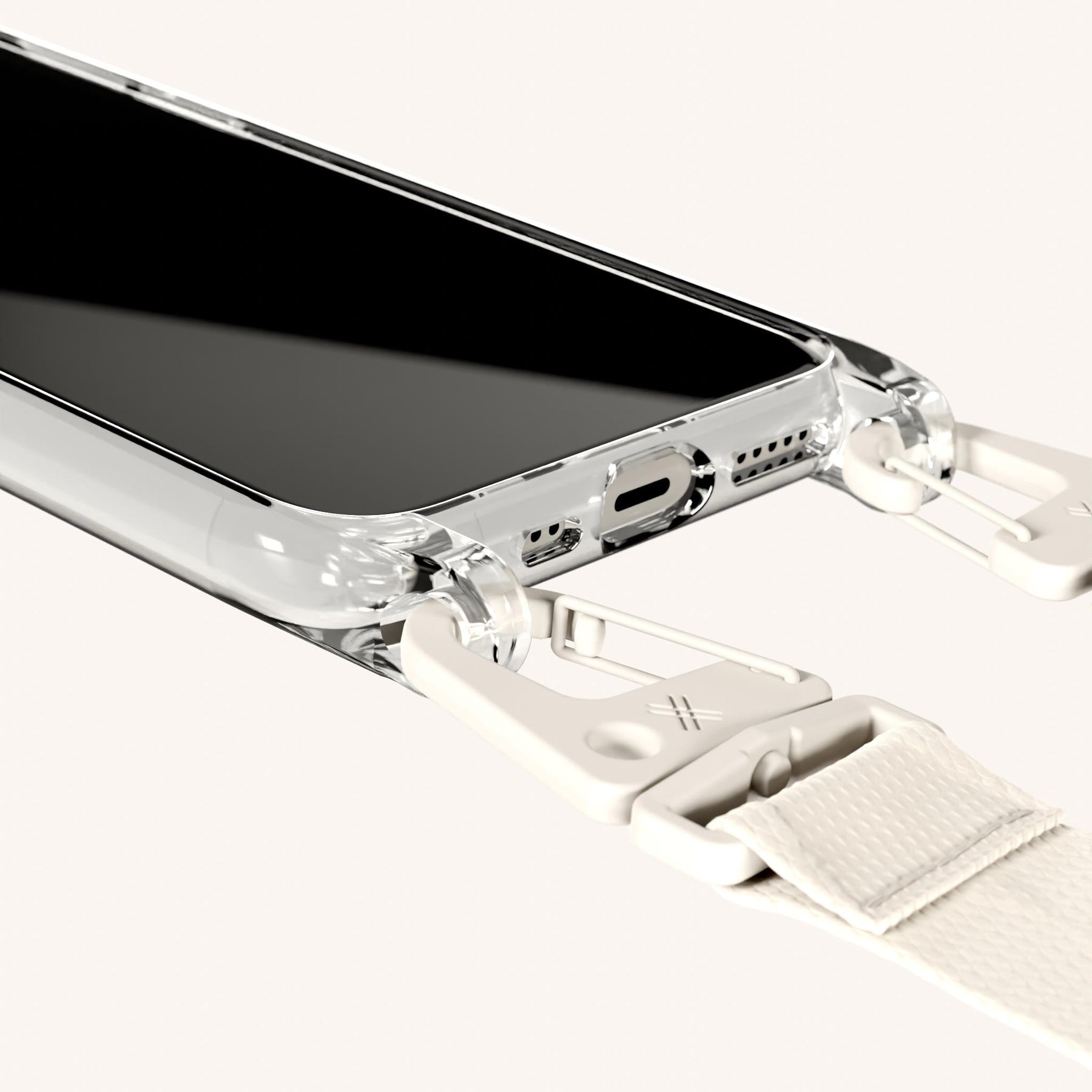 Phone Necklace with Lanyard in Clear + Chalk