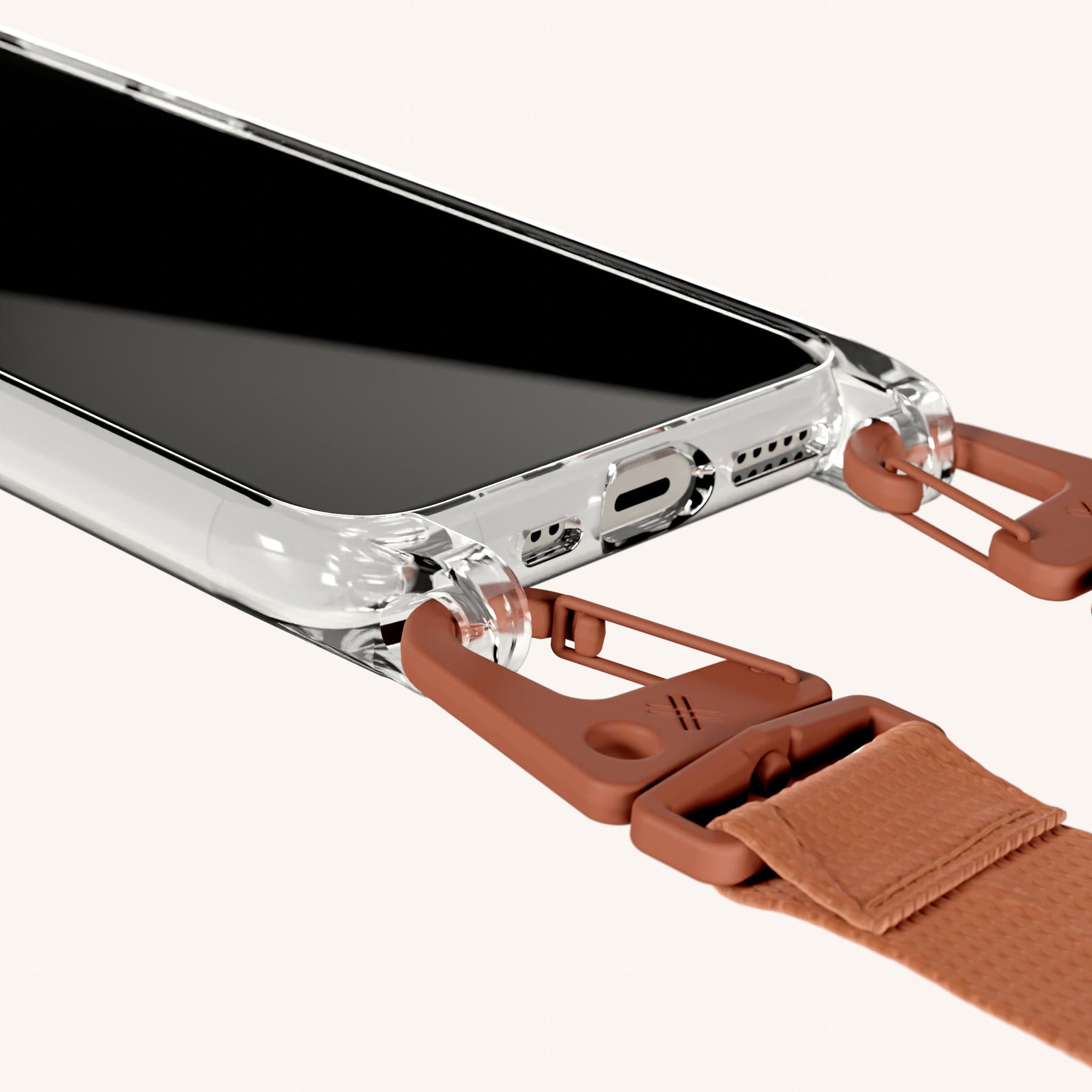 Handykette mit Gurt in Transparent + Rostrot