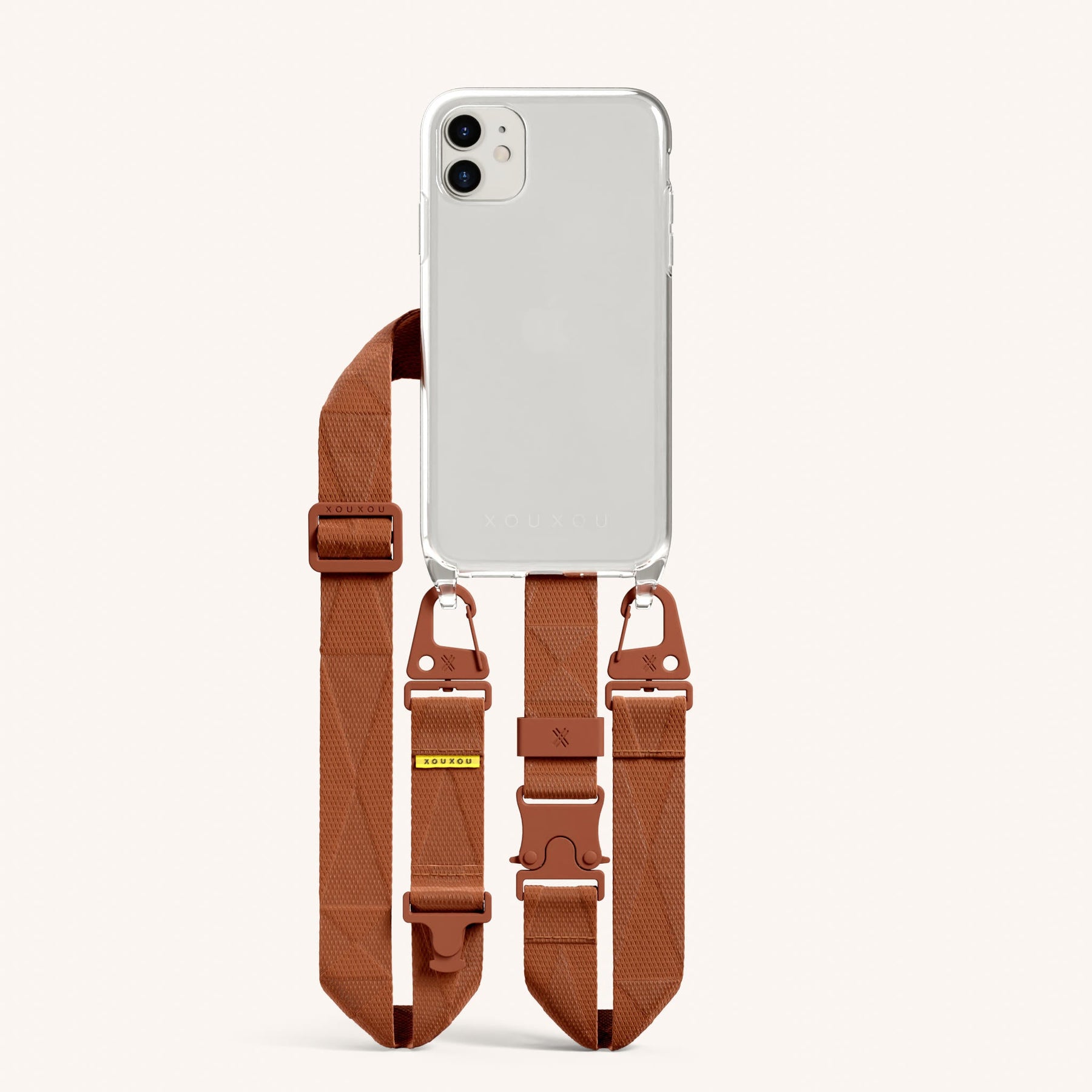 Handykette mit Gurt in Transparent + Rostrot