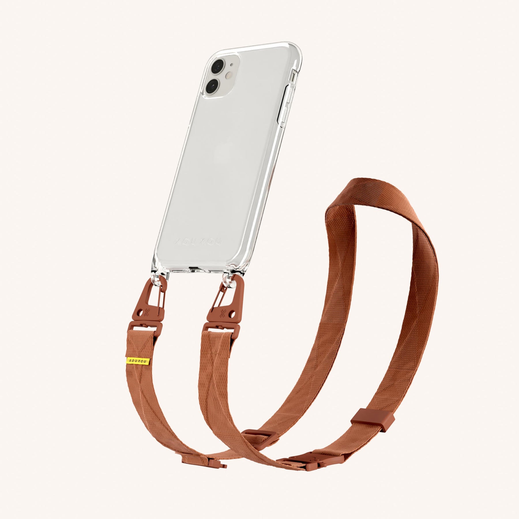 Handykette mit Gurt in Transparent + Rostrot