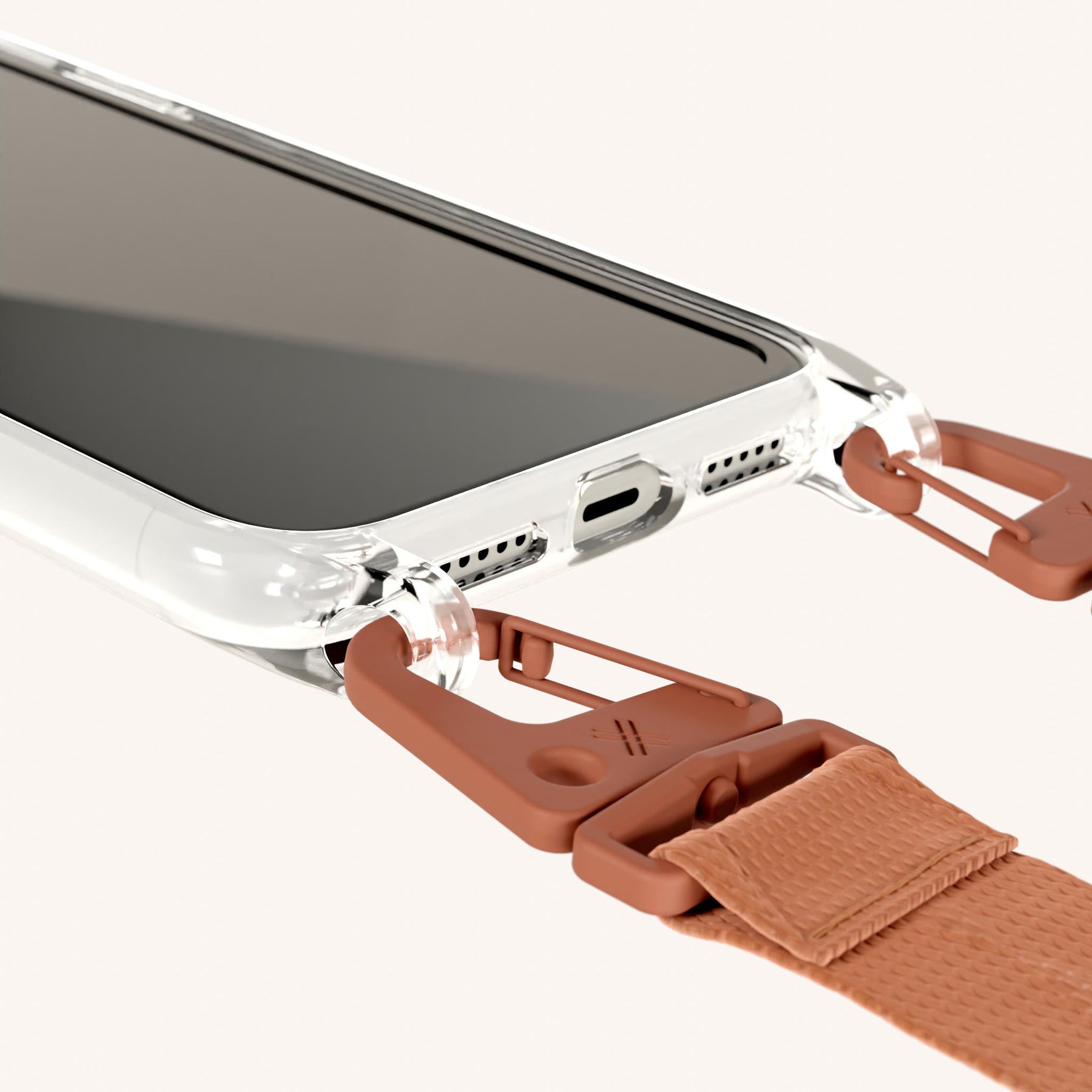 Handykette mit Gurt in Transparent + Rostrot