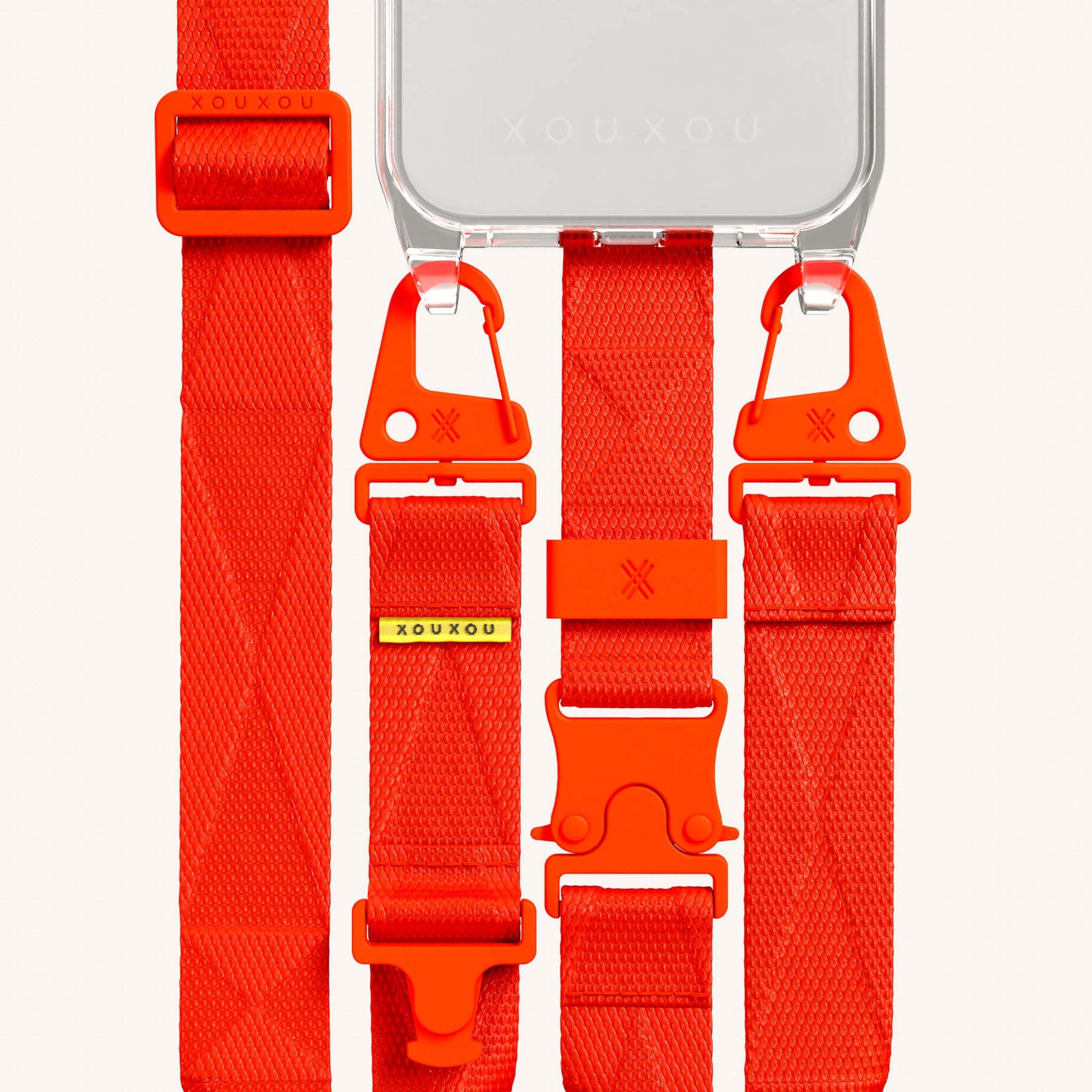 Phone Necklace with Lanyard in Clear + Neon Orange