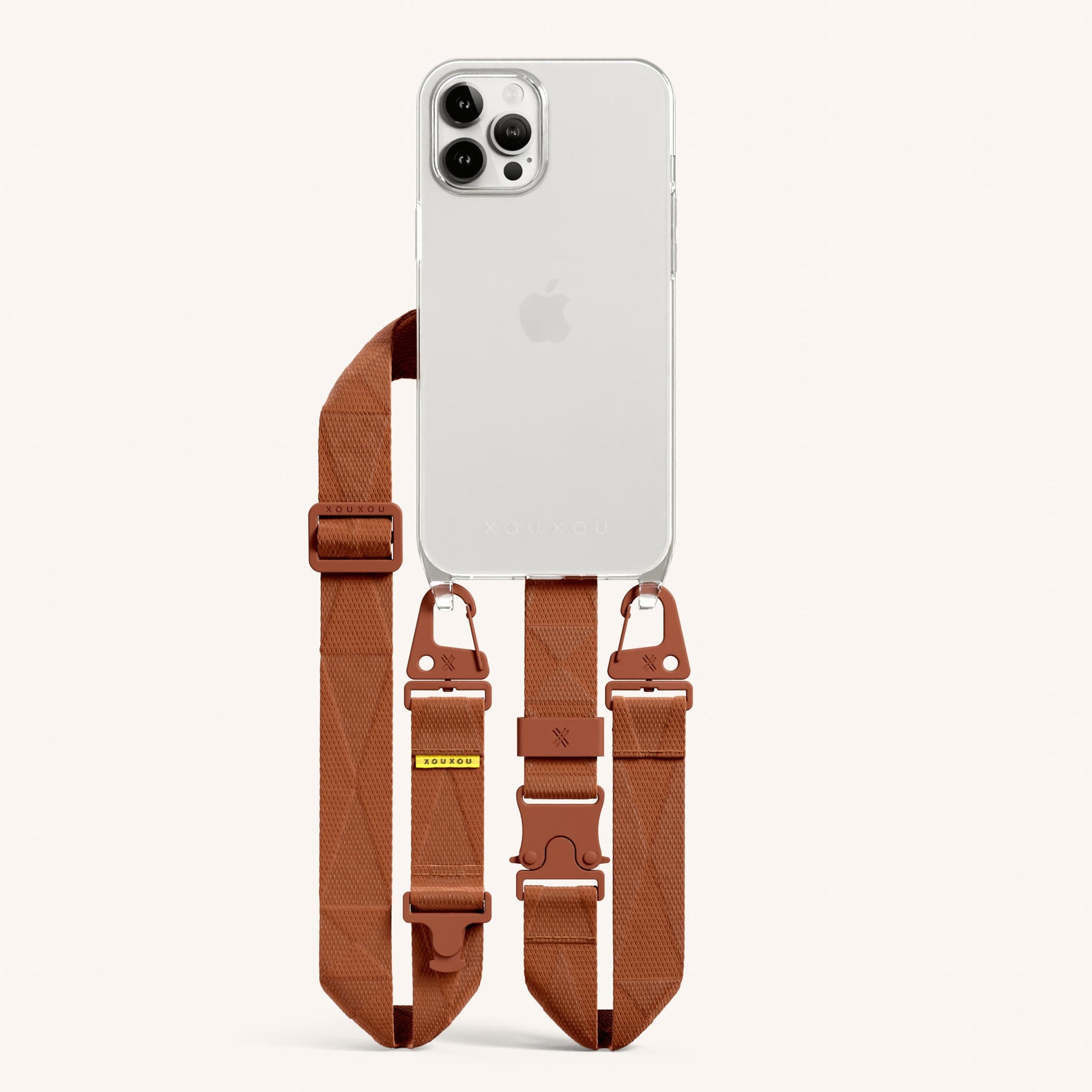 Handykette mit Gurt in Transparent + Rostrot